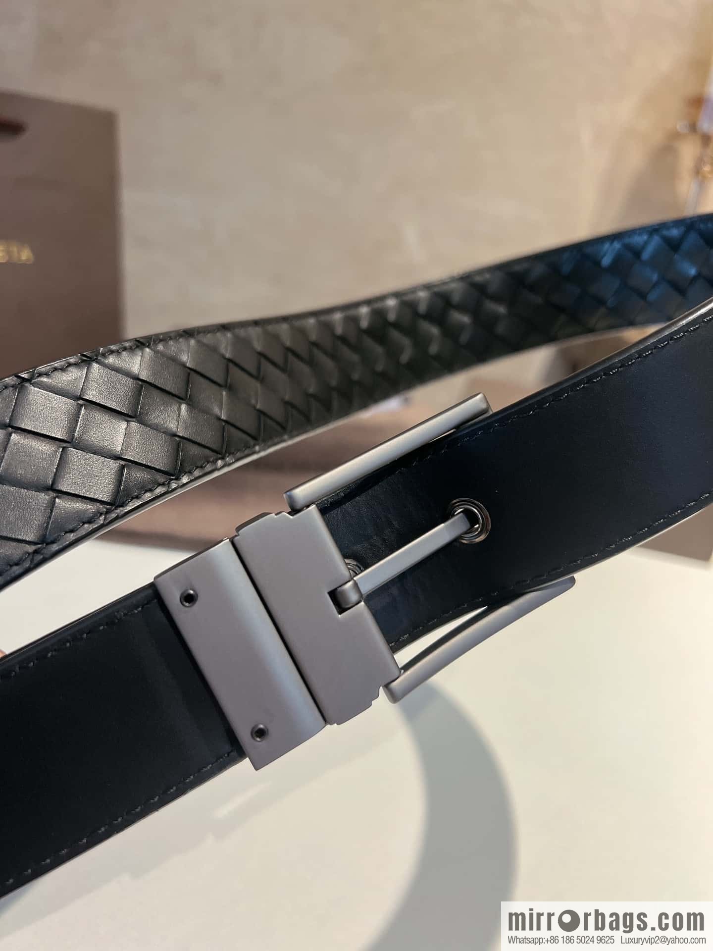 Bottega Veneta, hand-woven craft Seiko metal buckle 3.5cm men's belt