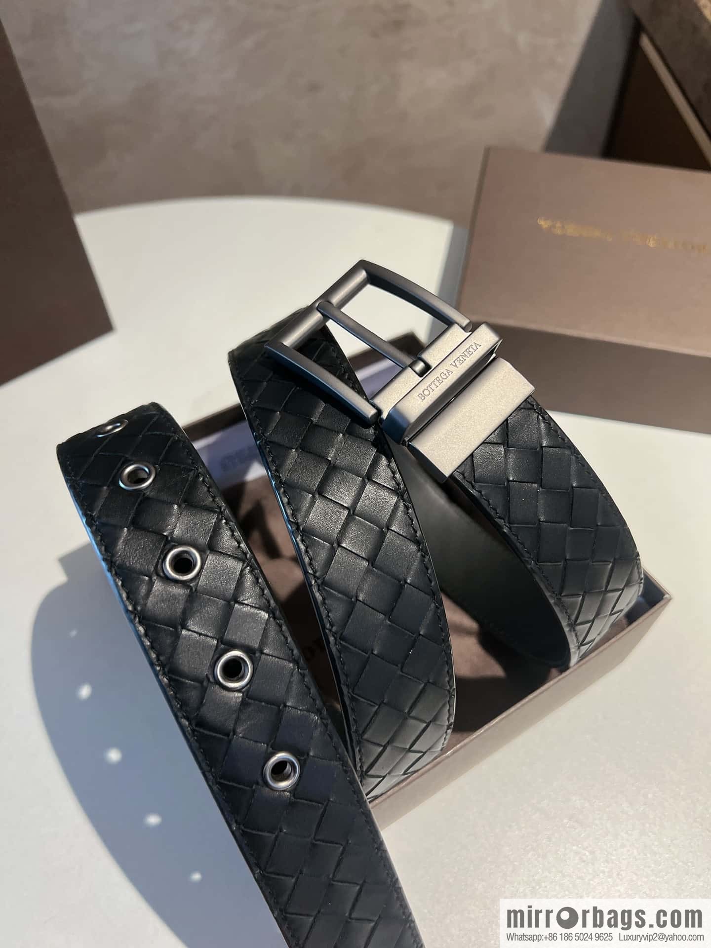 Bottega Veneta, hand-woven craft Seiko metal buckle 3.5cm men's belt