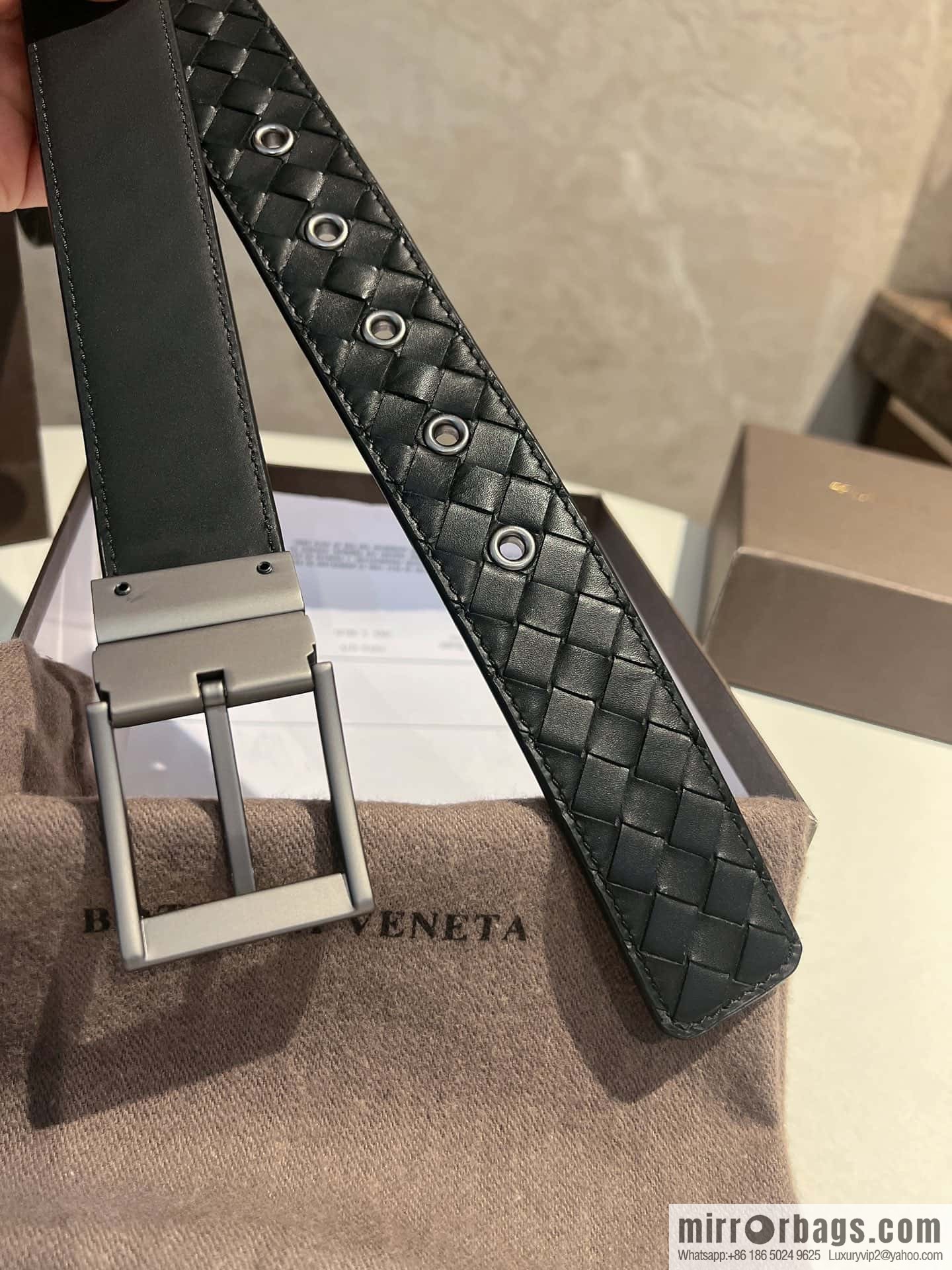 Bottega Veneta, hand-woven craft Seiko metal buckle 3.5cm men's belt