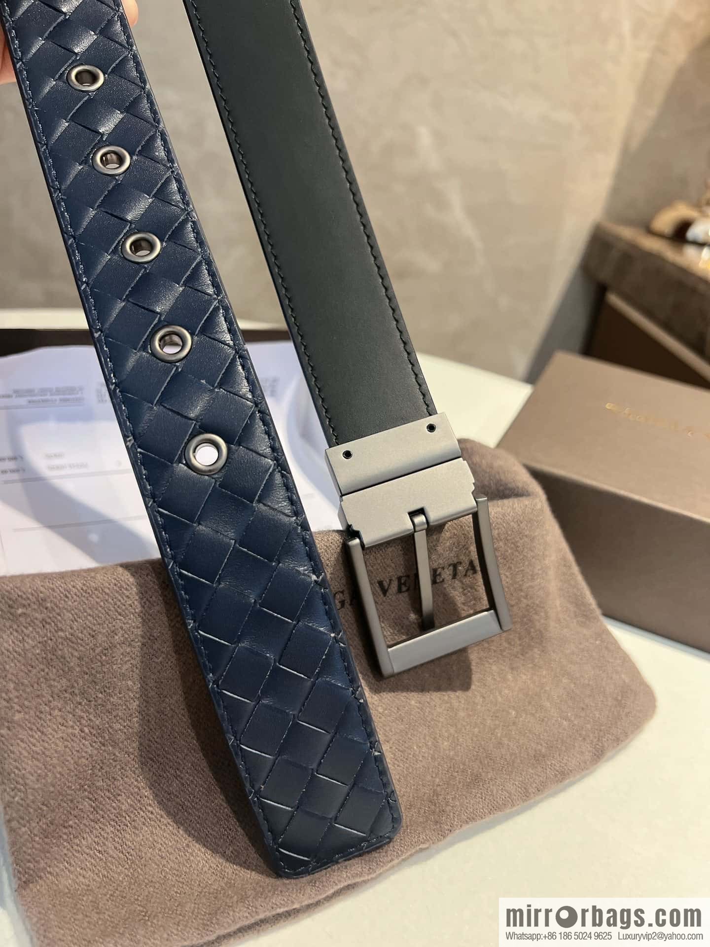 Bottega Veneta, hand-woven craft Seiko metal buckle 3.5cm men's belt