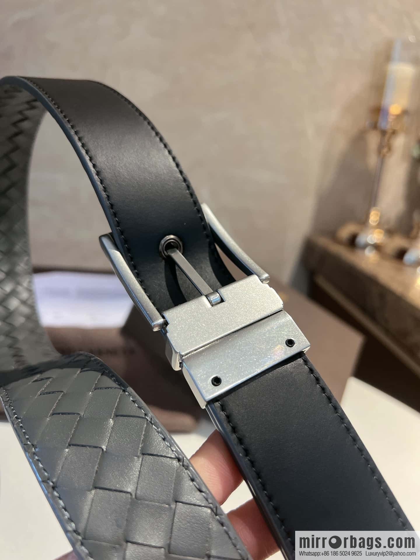 Bottega Veneta, hand-woven craft Seiko metal buckle 3.5cm men's belt