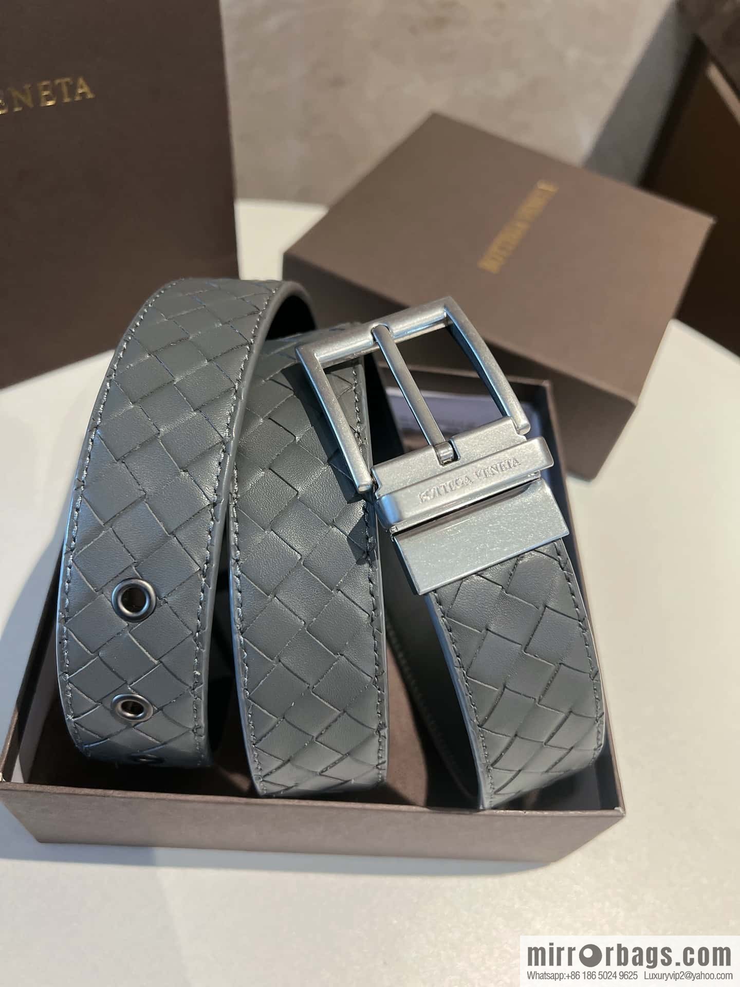 Bottega Veneta, hand-woven craft Seiko metal buckle 3.5cm men's belt