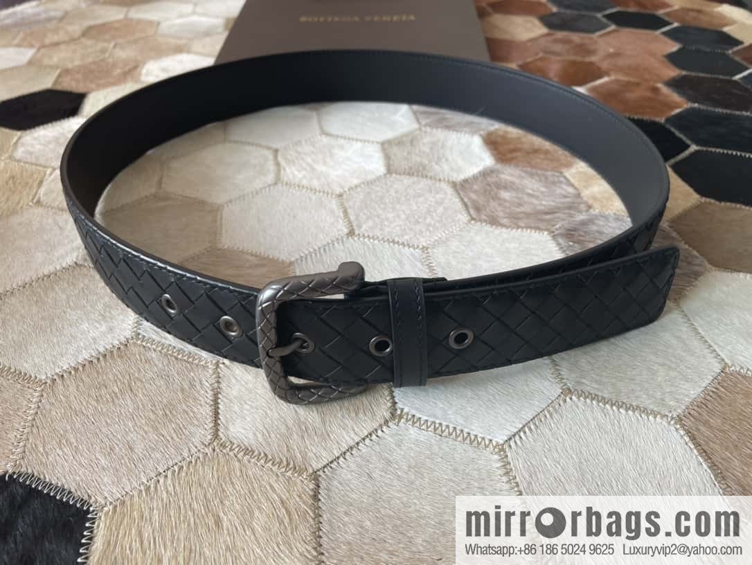 Bottega Veneta Butterfly Home, Men's Hand-woven Cowhide Pattern Engraved Pin Buckle Belt 3.5cm