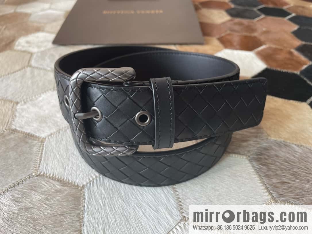 Bottega Veneta Butterfly Home, Men's Hand-woven Cowhide Pattern Engraved Pin Buckle Belt 3.5cm