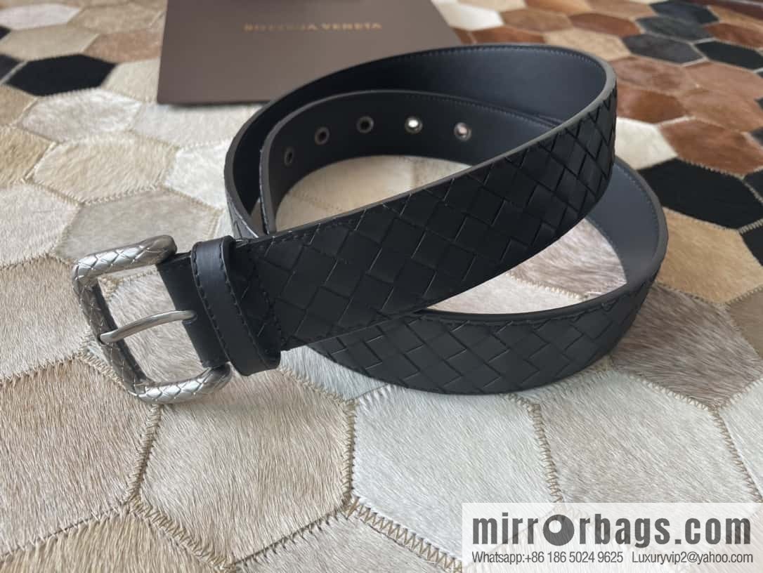 Bottega Veneta Butterfly Home, Men's Hand-woven Cowhide Pattern Engraved Pin Buckle Belt 3.5cm