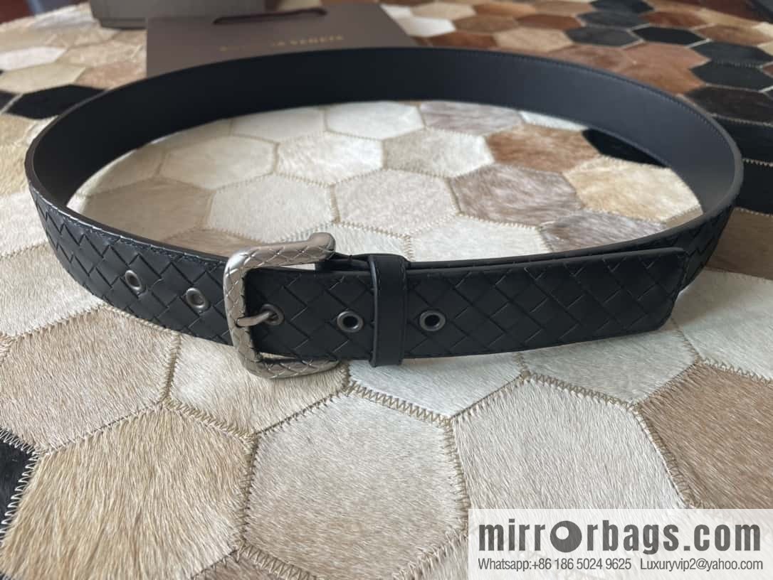 Bottega Veneta Butterfly Home, Men's Hand-woven Cowhide Pattern Engraved Pin Buckle Belt 3.5cm