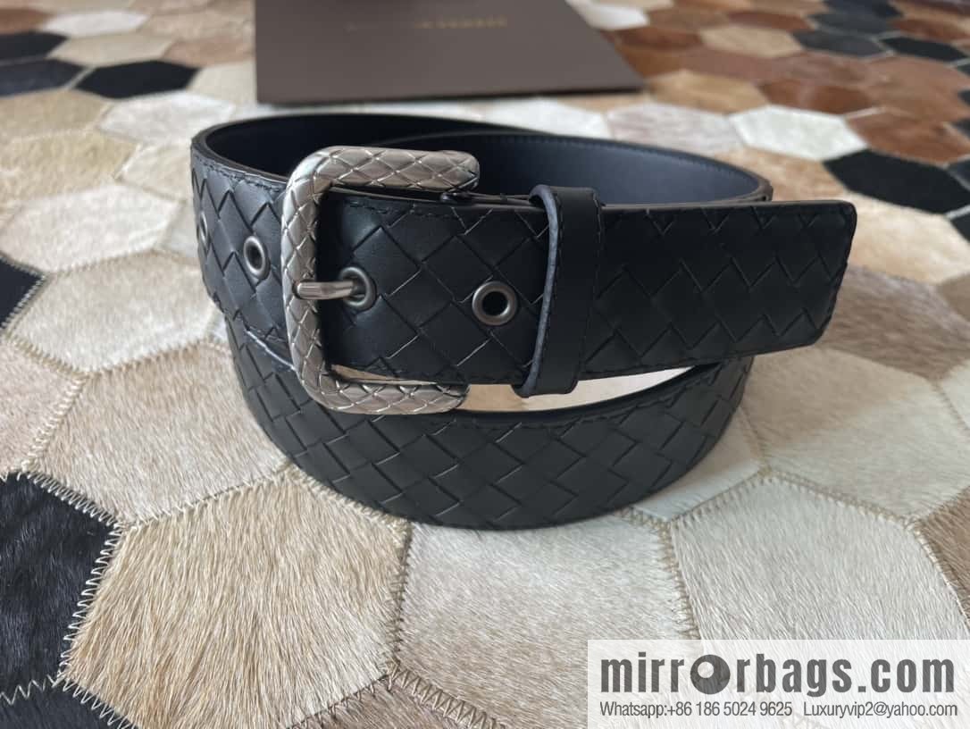 Bottega Veneta Butterfly Home, Men's Hand-woven Cowhide Pattern Engraved Pin Buckle Belt 3.5cm