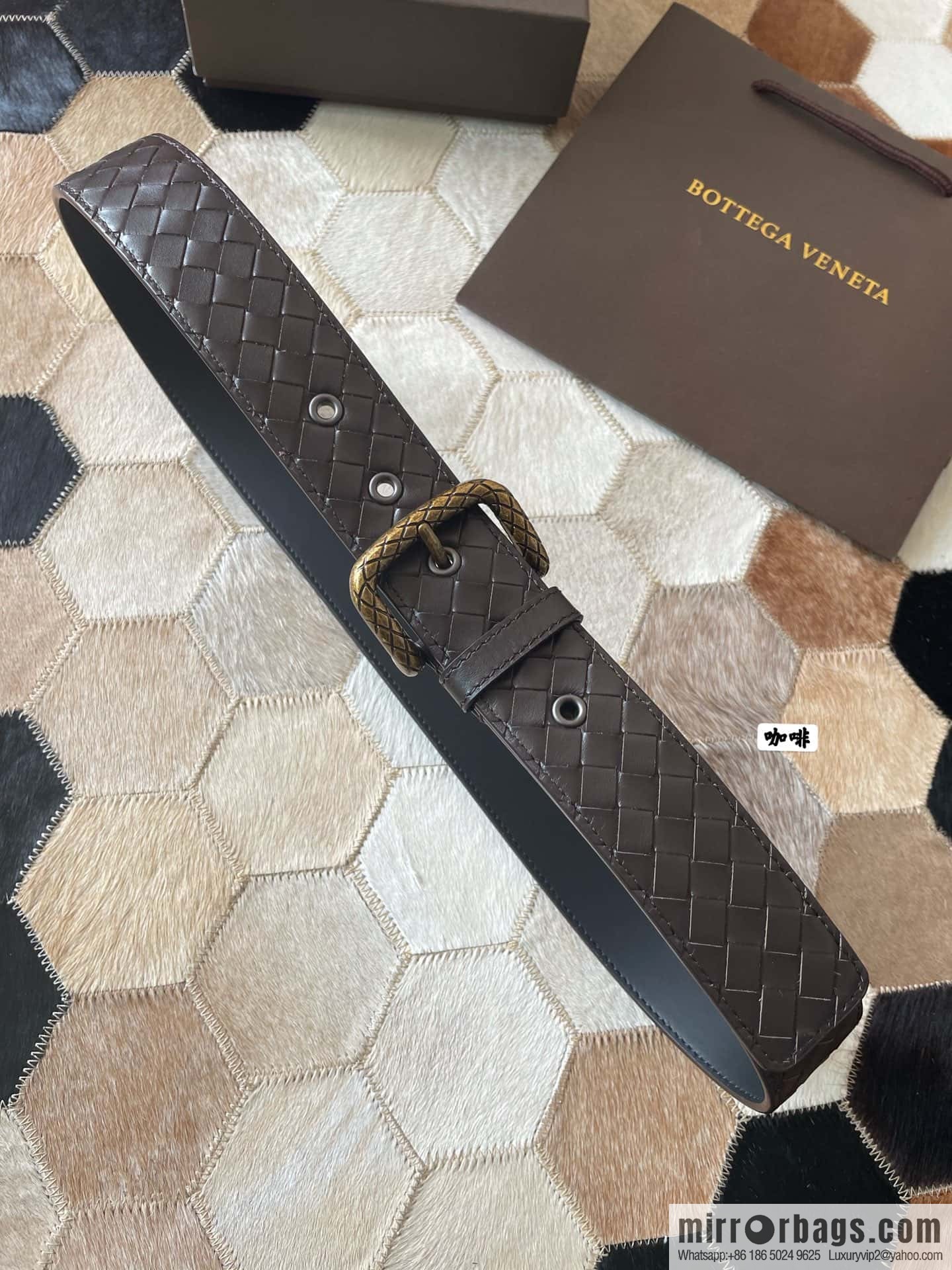 Bottega Veneta Butterfly Home, Men's Hand-woven Cowhide Pattern Engraved Pin Buckle Belt 3.5cm