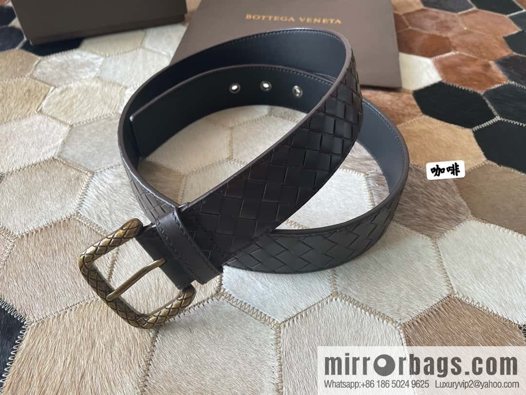 Bottega Veneta Butterfly Home, Men's Hand-woven Cowhide Pattern Engraved Pin Buckle Belt 3.5cm