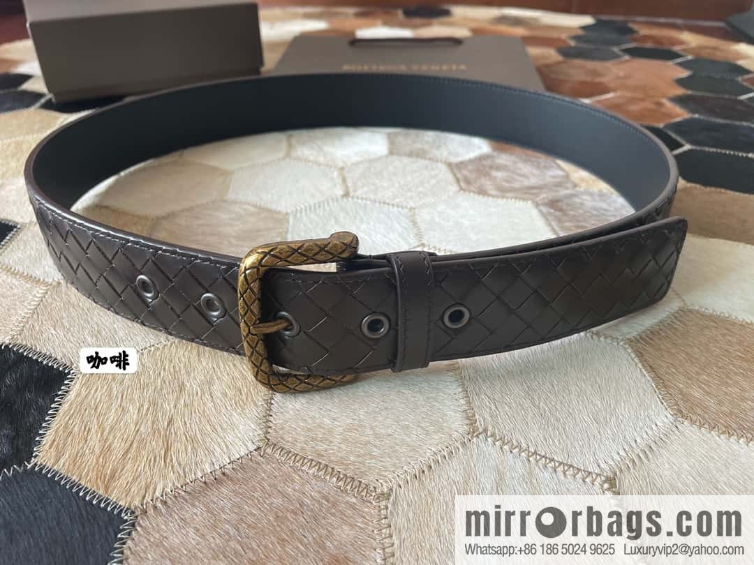 Bottega Veneta Butterfly Home, Men's Hand-woven Cowhide Pattern Engraved Pin Buckle Belt 3.5cm
