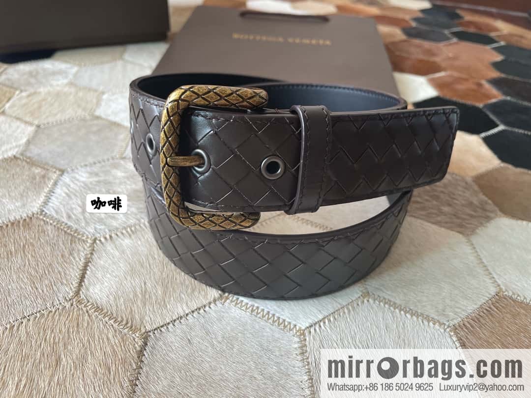 Bottega Veneta Butterfly Home, Men's Hand-woven Cowhide Pattern Engraved Pin Buckle Belt 3.5cm