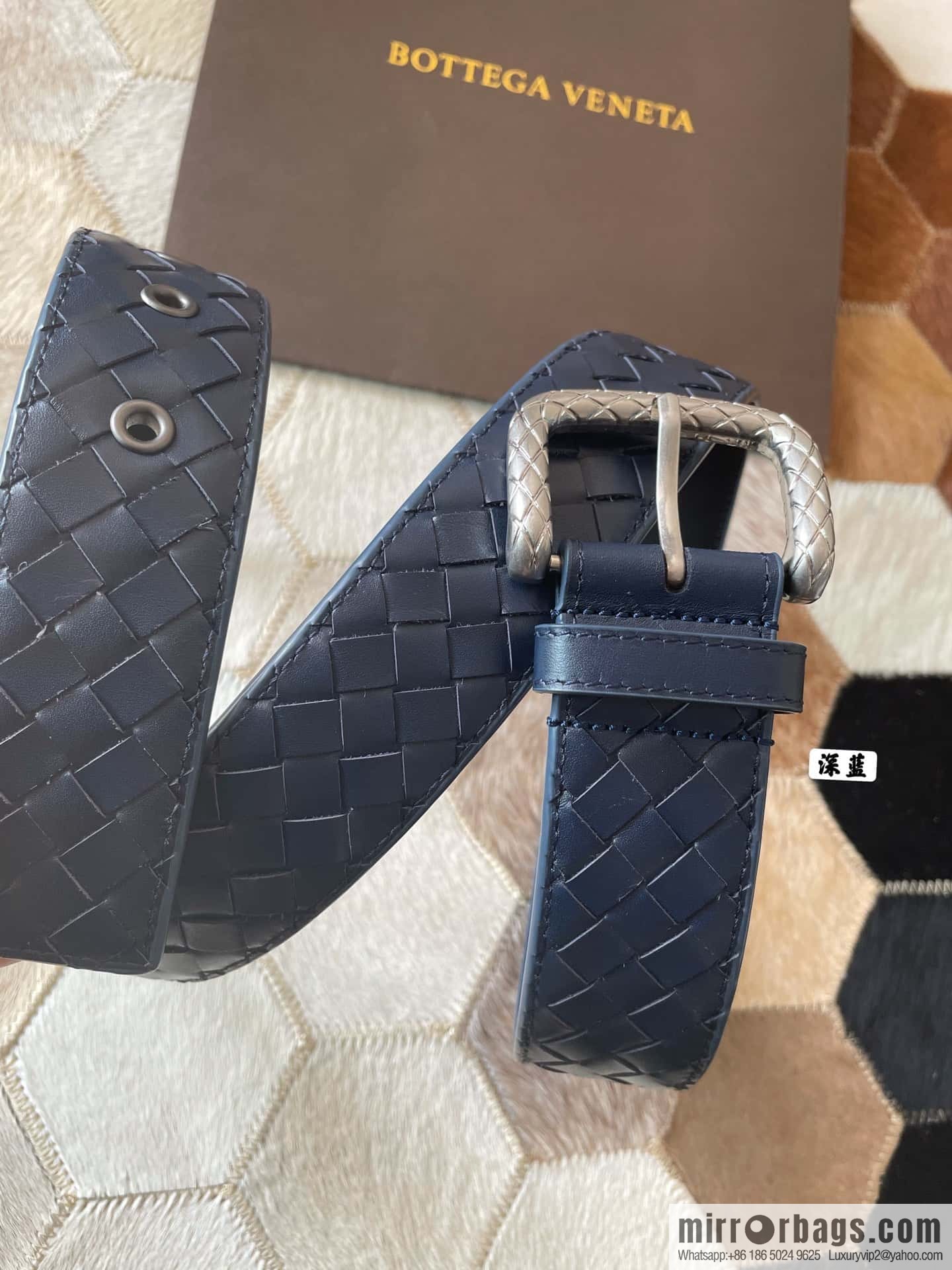 Bottega Veneta Butterfly Home, Men's Hand-woven Cowhide Pattern Engraved Pin Buckle Belt 3.5cm