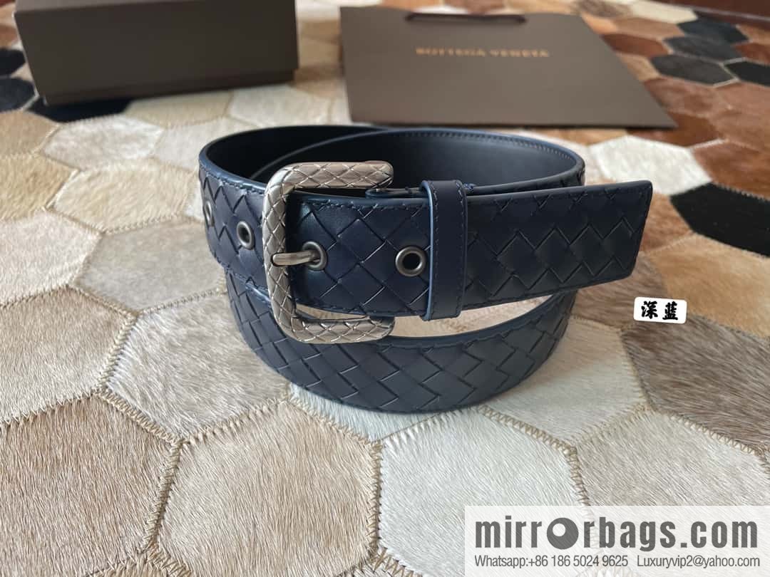 Bottega Veneta Butterfly Home, Men's Hand-woven Cowhide Pattern Engraved Pin Buckle Belt 3.5cm