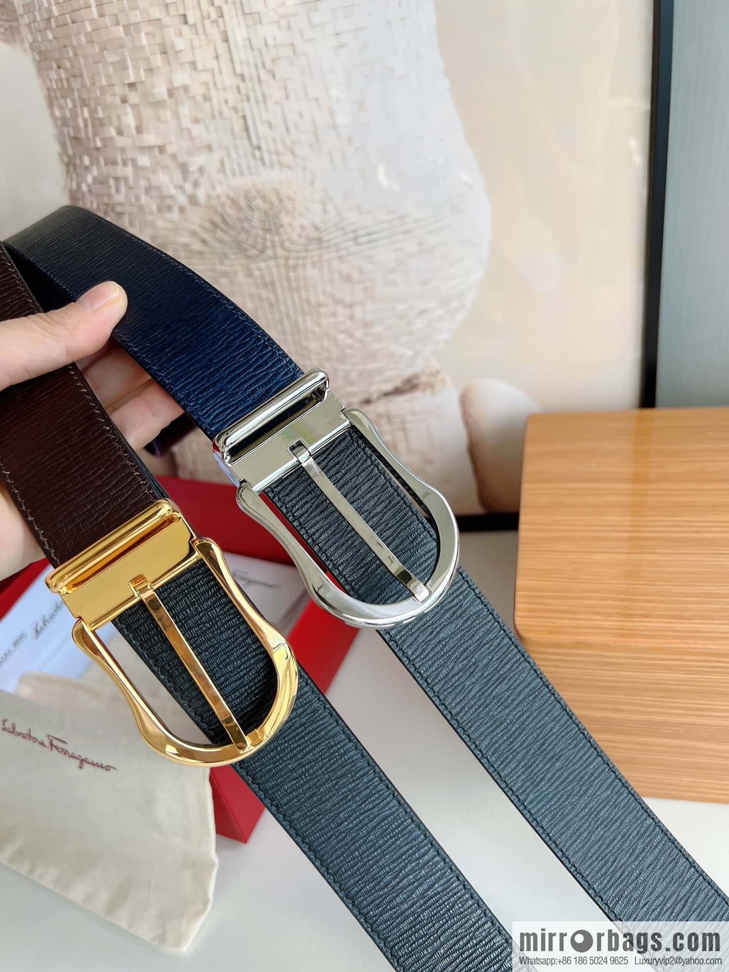 Ferragamo, double-sided first-layer cowhide belt 3.5CM