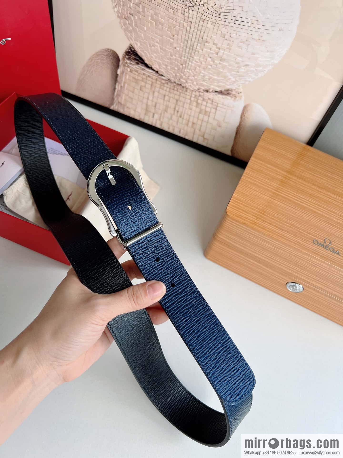 Ferragamo, double-sided first-layer cowhide belt 3.5CM