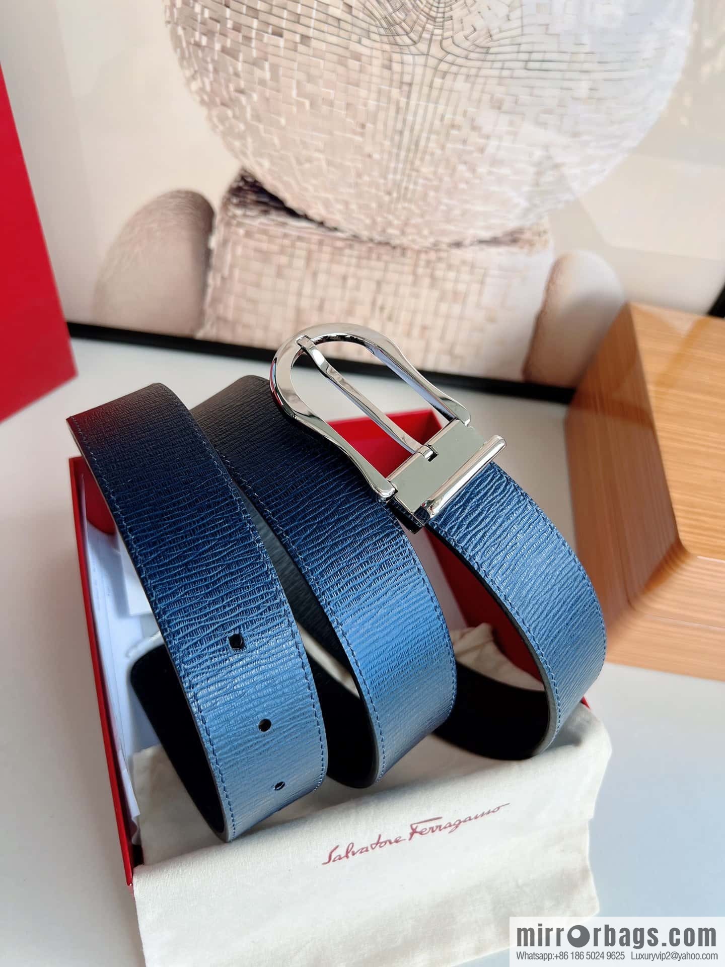 Ferragamo, double-sided first-layer cowhide belt 3.5CM