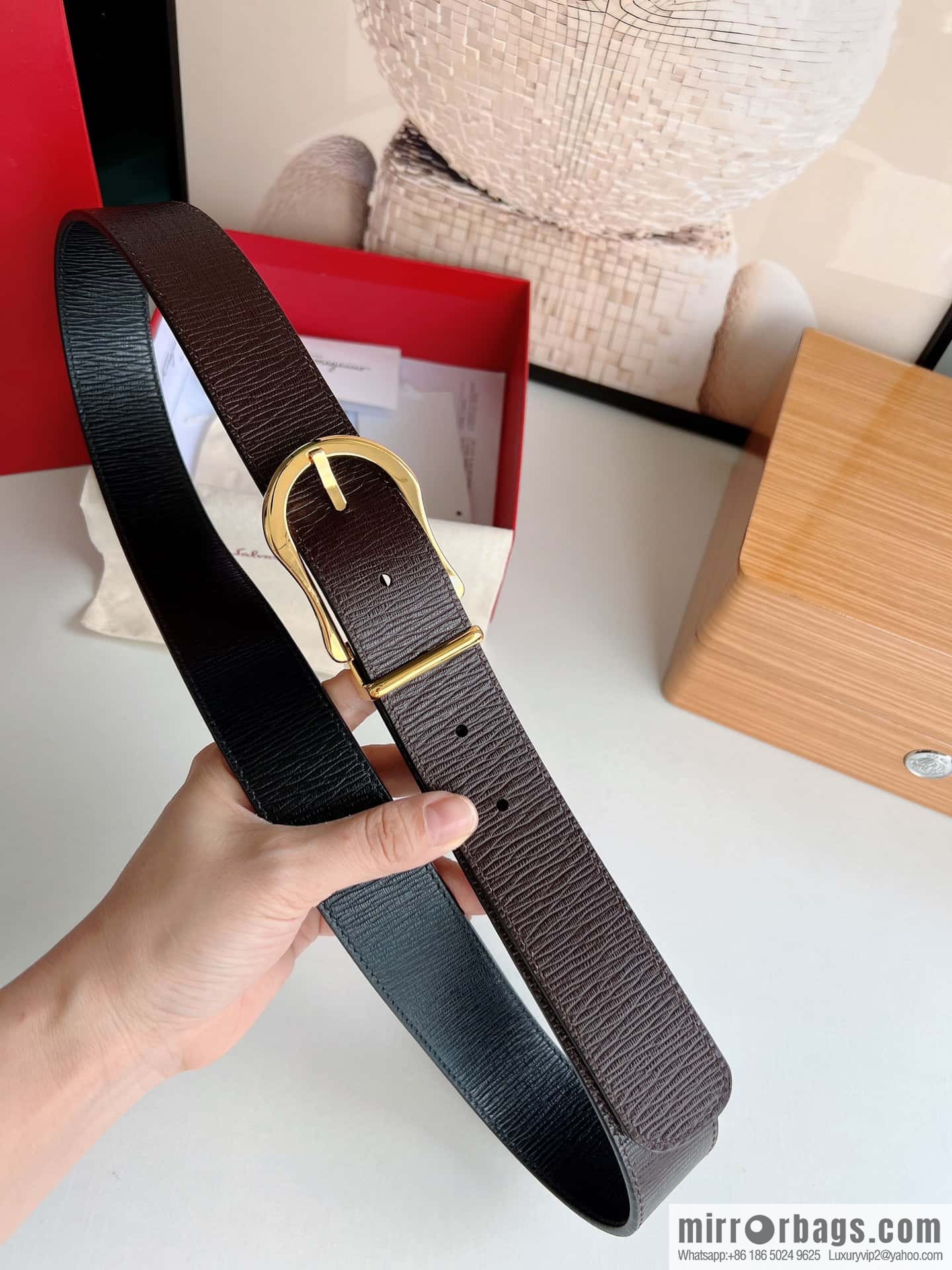 Ferragamo, double-sided first-layer cowhide belt 3.5CM