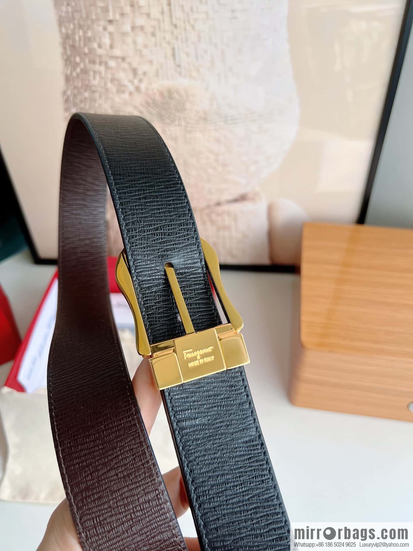 Ferragamo, double-sided first-layer cowhide belt 3.5CM