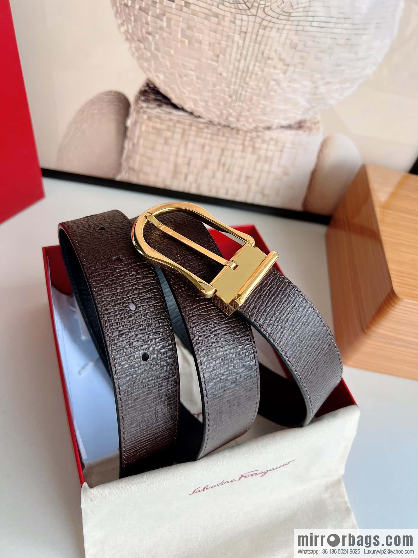 Ferragamo, double-sided first-layer cowhide belt 3.5CM