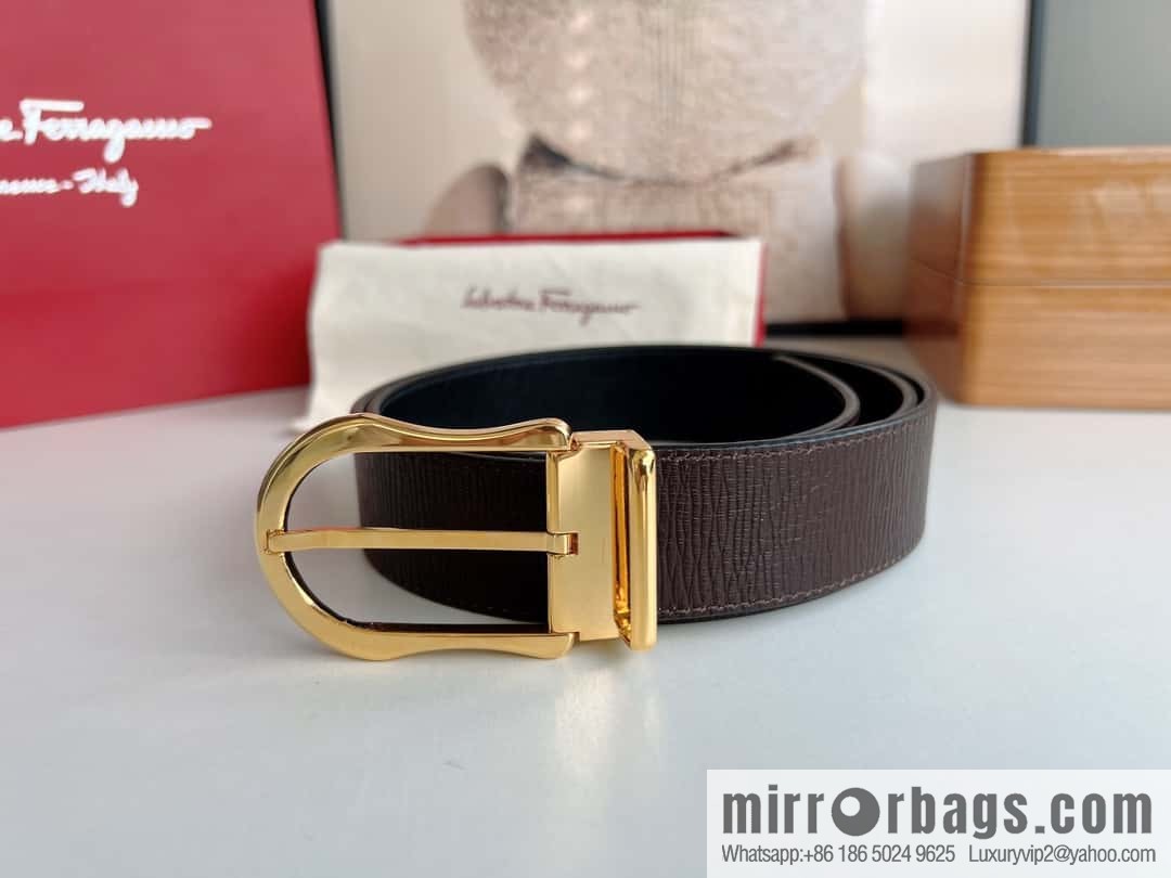 Ferragamo, double-sided first-layer cowhide belt 3.5CM