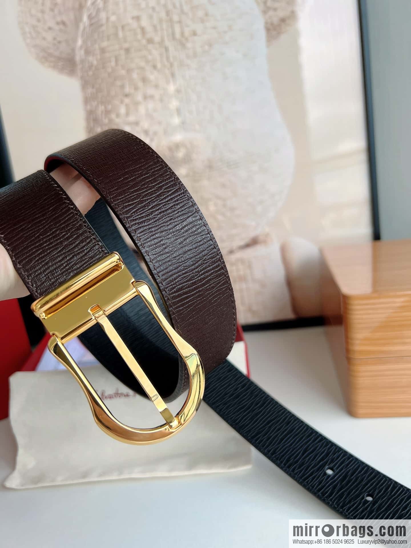 Ferragamo, double-sided first-layer cowhide belt 3.5CM