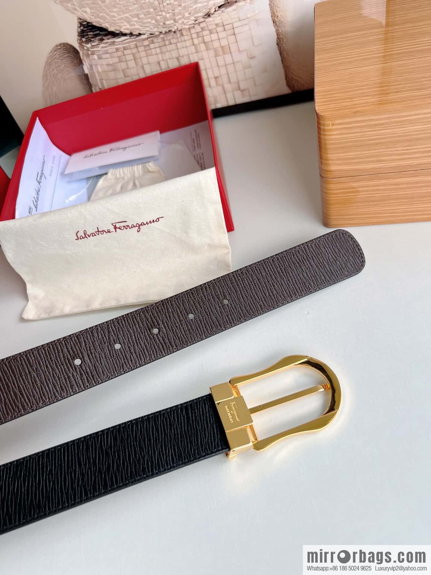 Ferragamo, double-sided first-layer cowhide belt 3.5CM