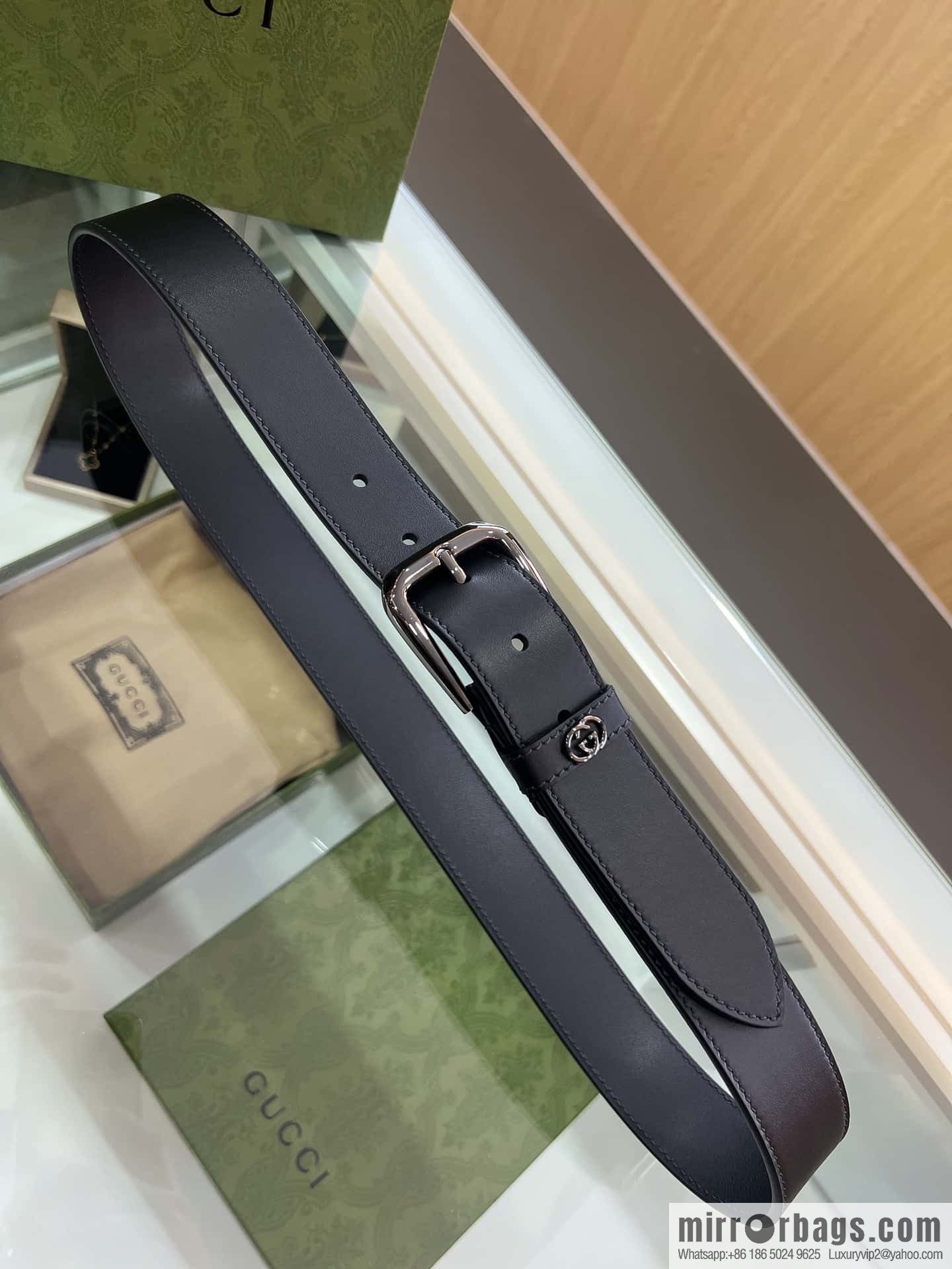 Gucci Gucci, double-sided first-layer cowhide pure copper hardware electroplated double G counter new belt 3.5cm