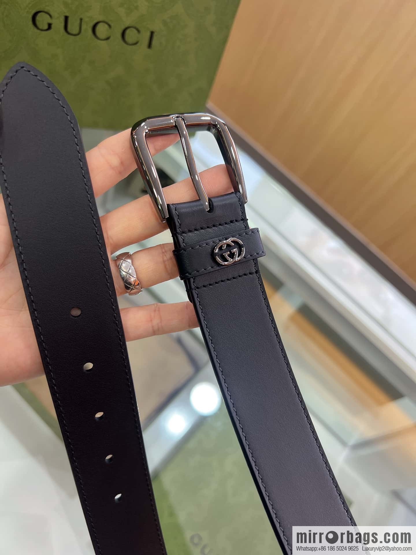 Gucci Gucci, double-sided first-layer cowhide pure copper hardware electroplated double G counter new belt 3.5cm