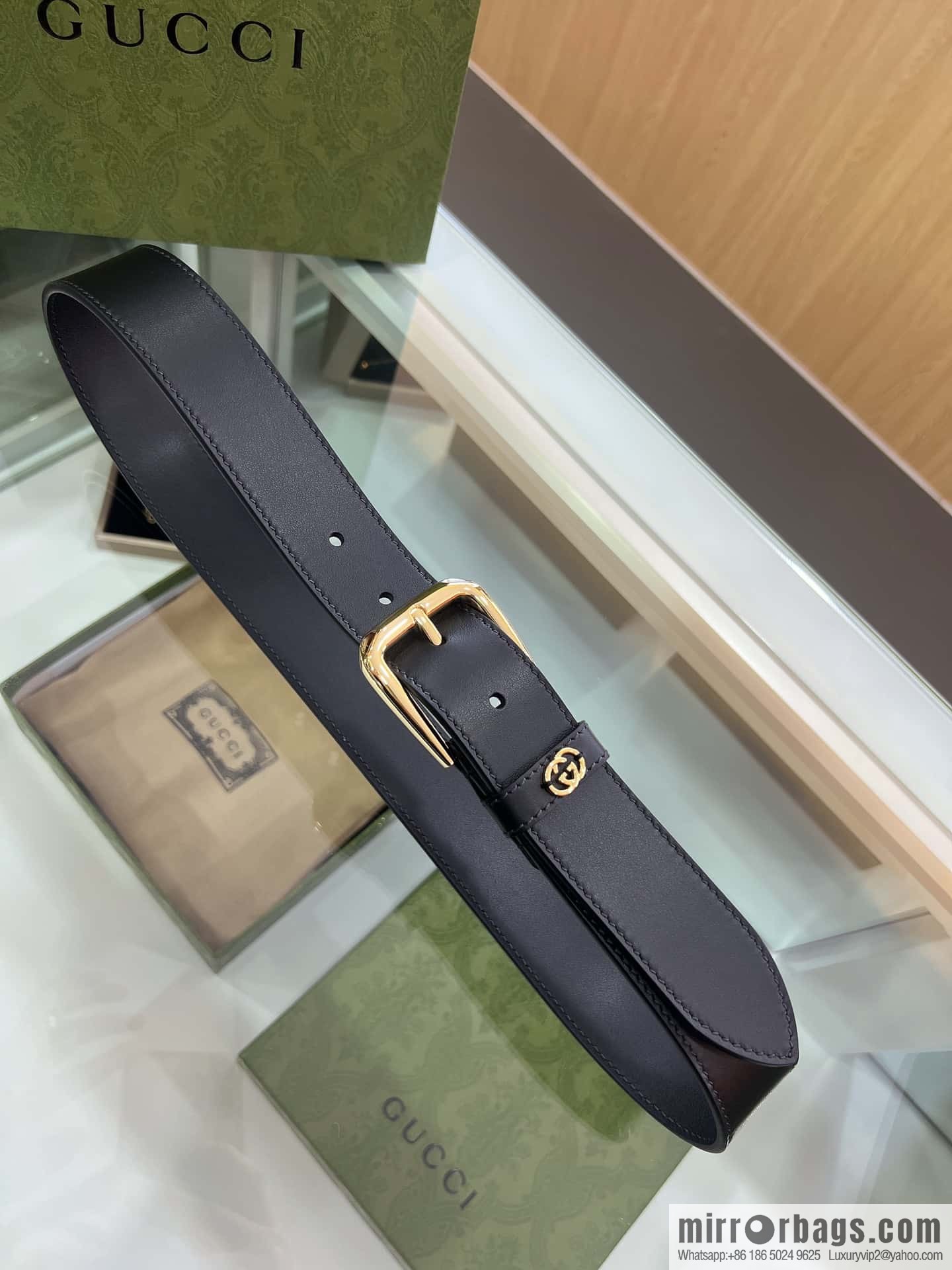 Gucci Gucci, double-sided first-layer cowhide pure copper hardware electroplated double G counter new belt 3.5cm