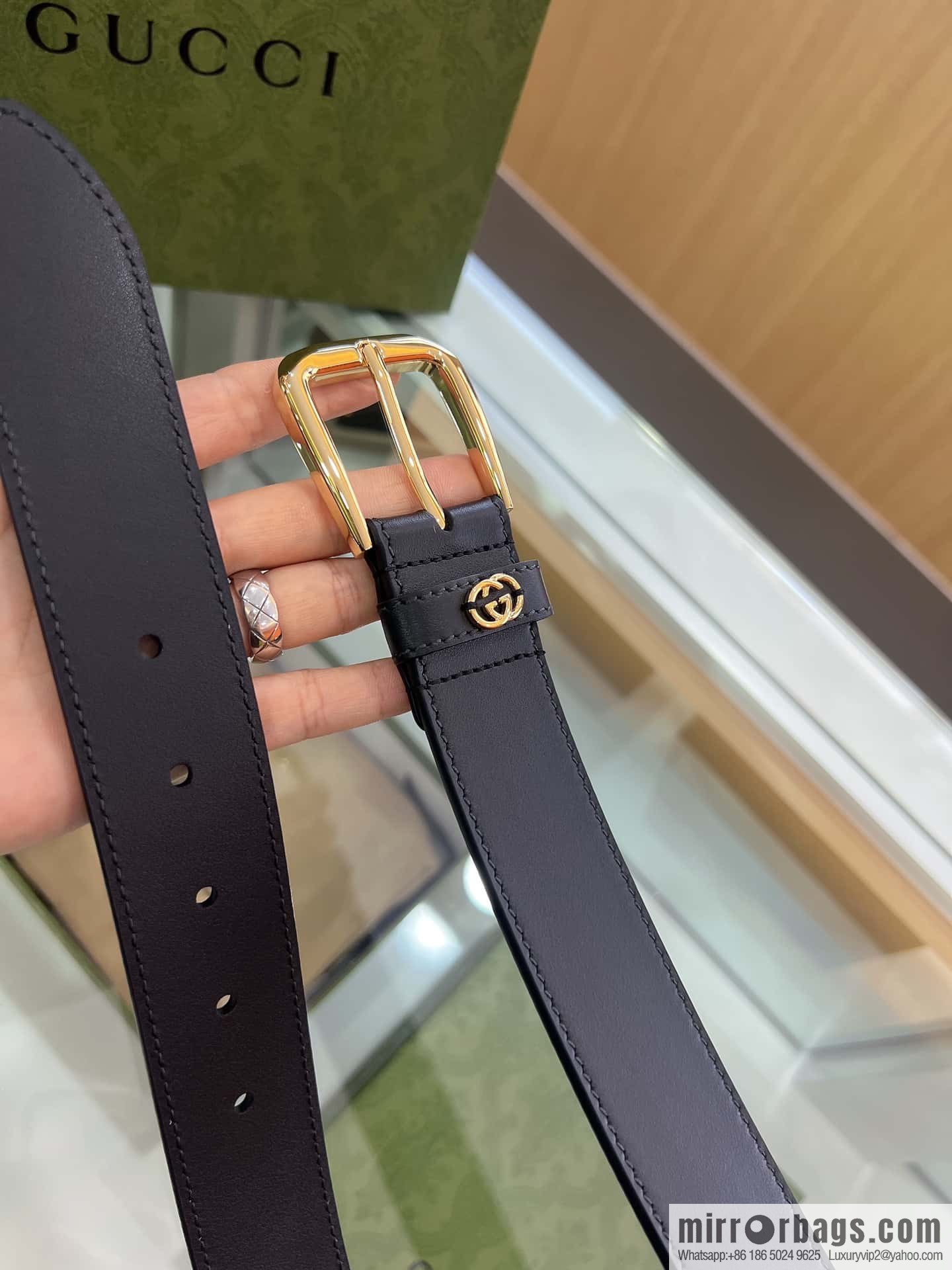 Gucci Gucci, double-sided first-layer cowhide pure copper hardware electroplated double G counter new belt 3.5cm