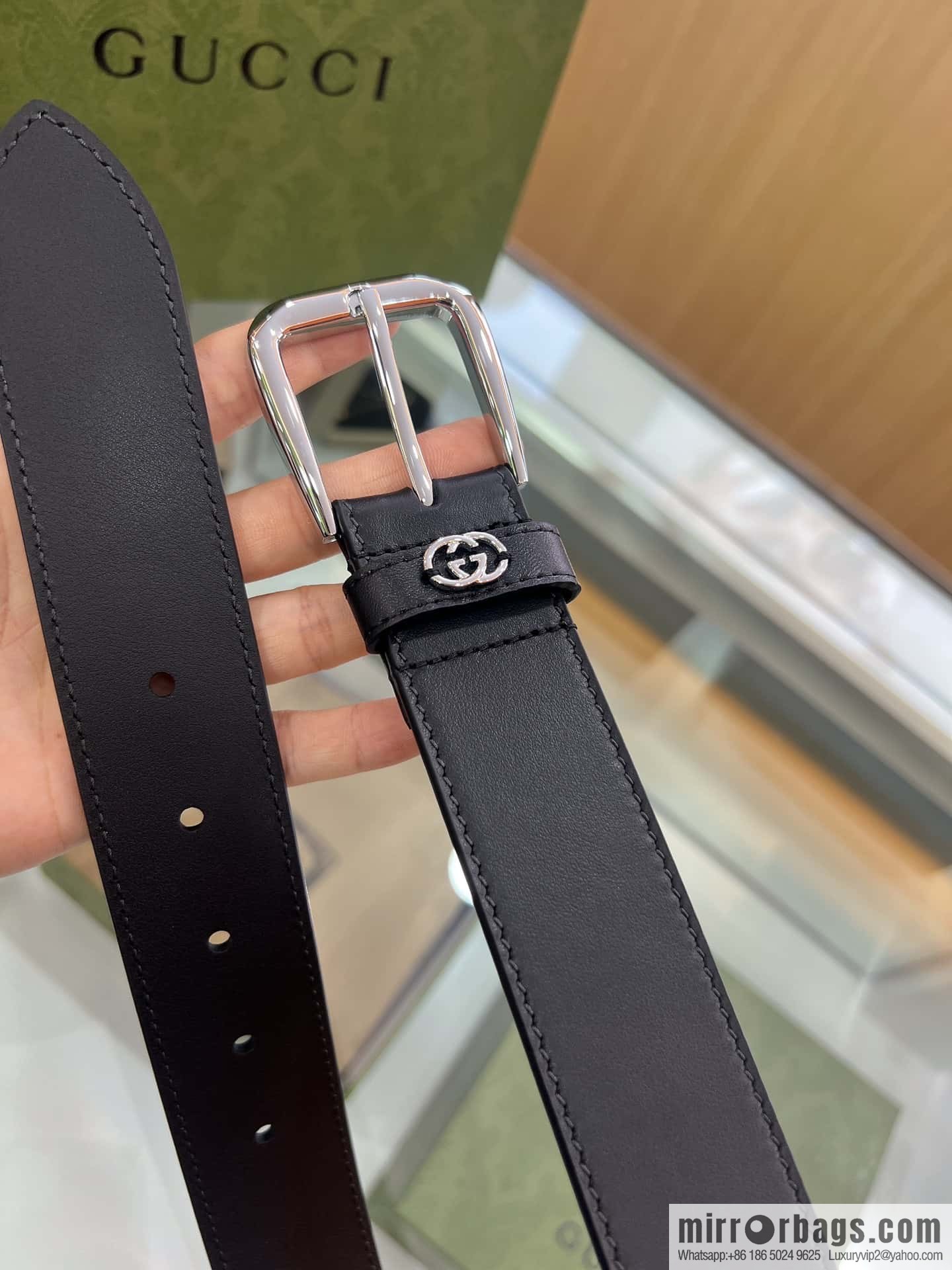 Gucci Gucci, double-sided first-layer cowhide pure copper hardware electroplated double G counter new belt 3.5cm