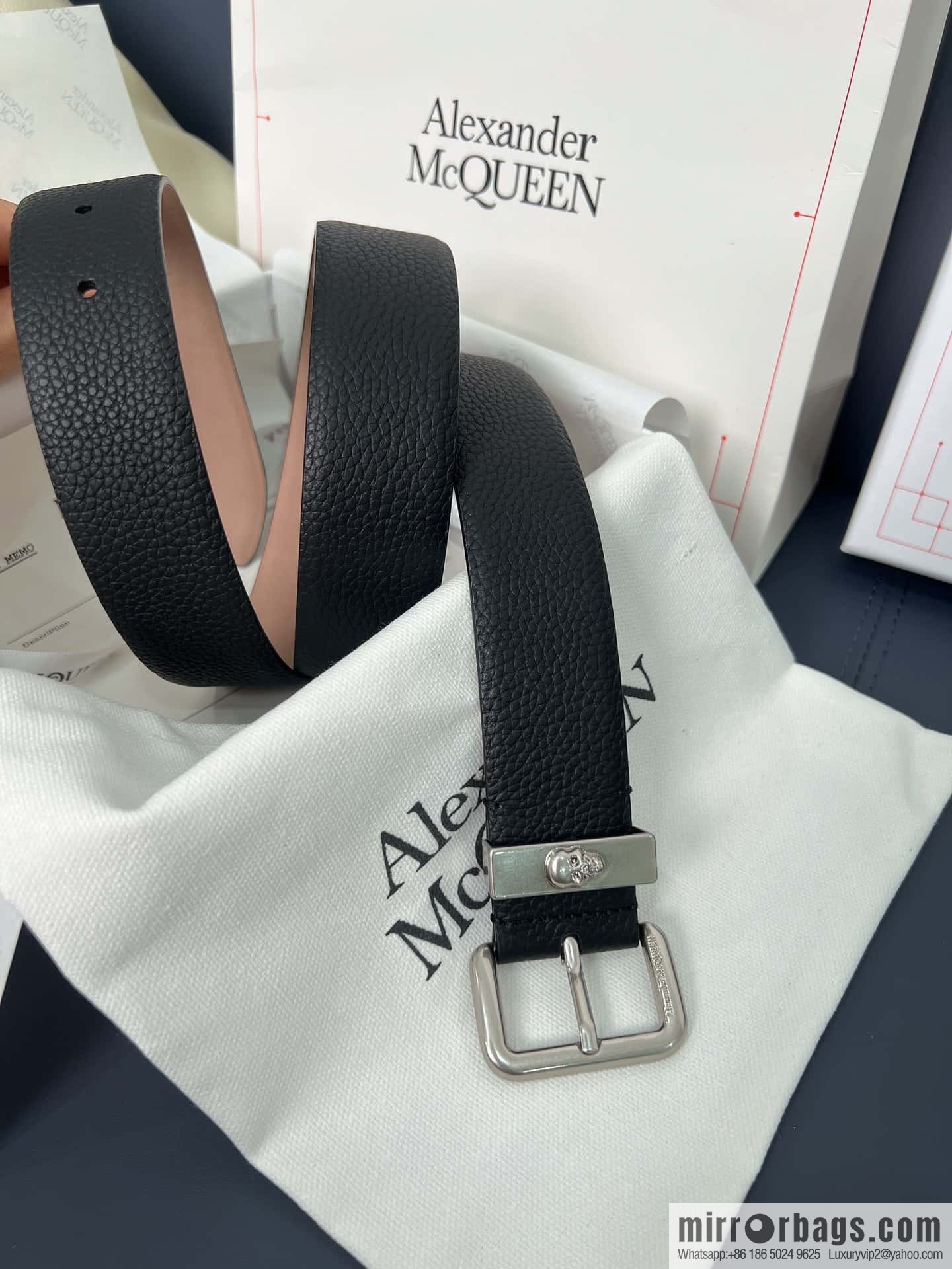 Alexander Alexander McQueen, top layer cowhide lychee texture gold-filled belt marked metal buckle men's belt