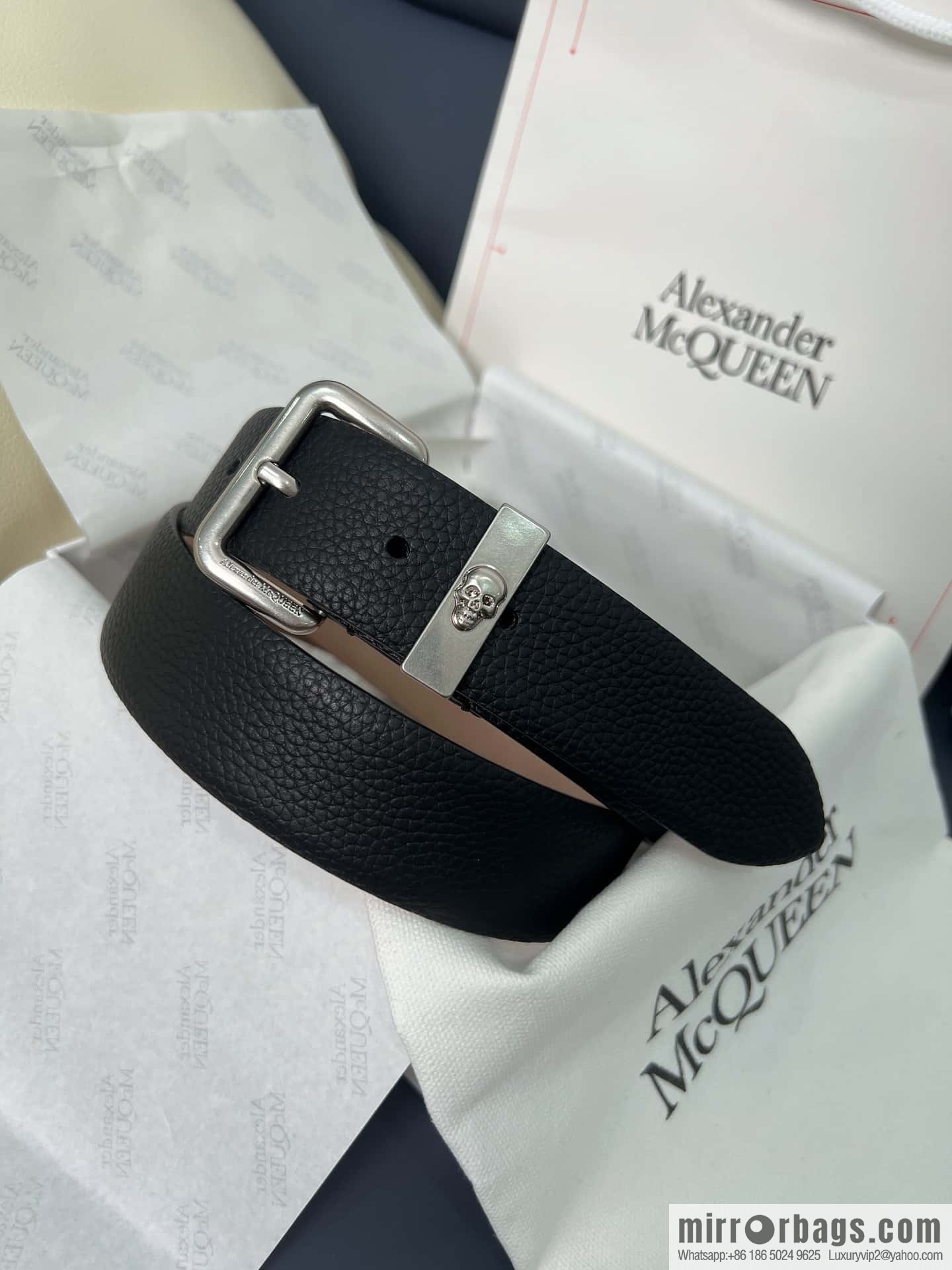 Alexander Alexander McQueen, top layer cowhide lychee texture gold-filled belt marked metal buckle men's belt