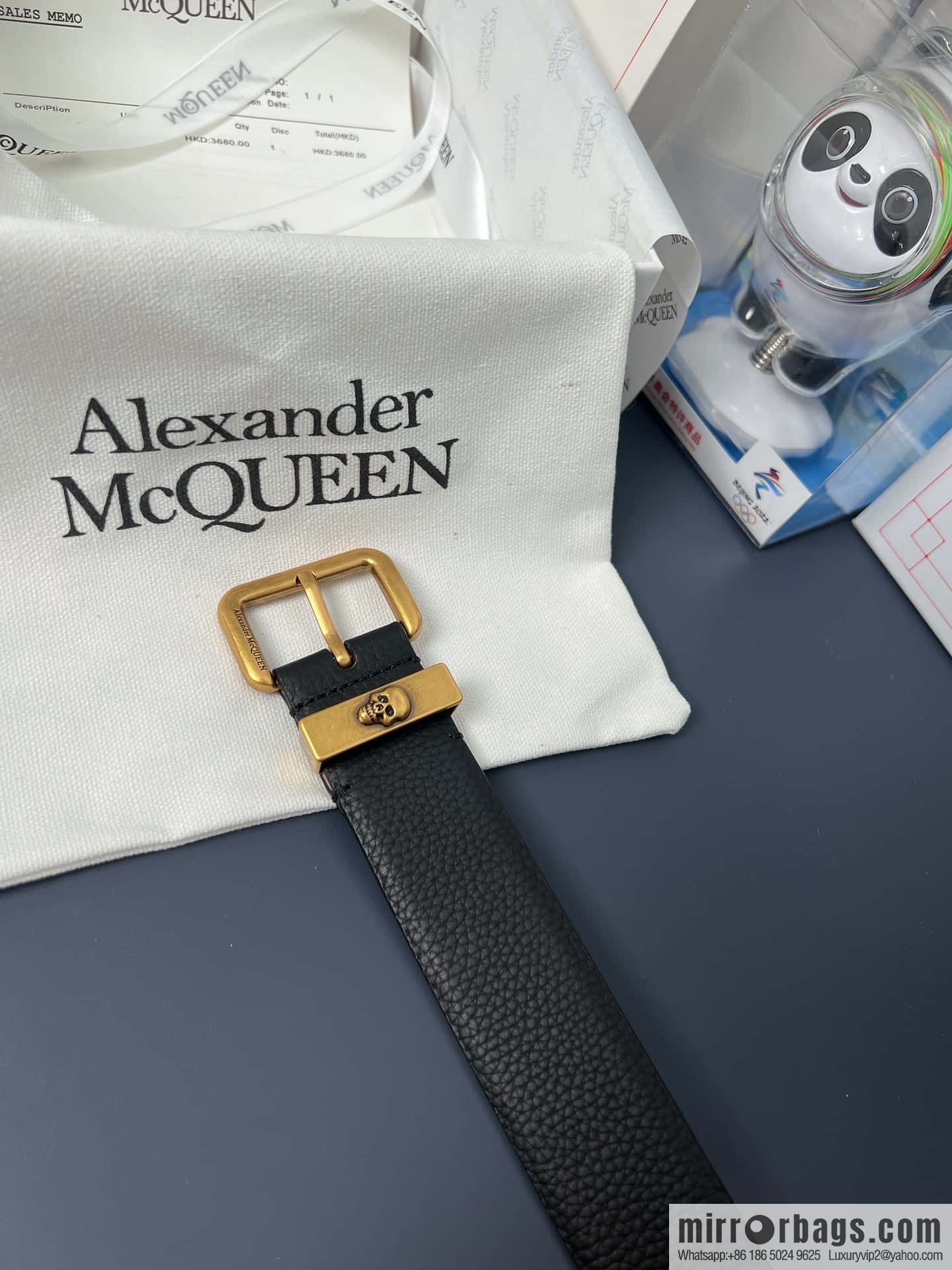 Alexander Alexander McQueen, top layer cowhide lychee texture gold-filled belt marked metal buckle men's belt