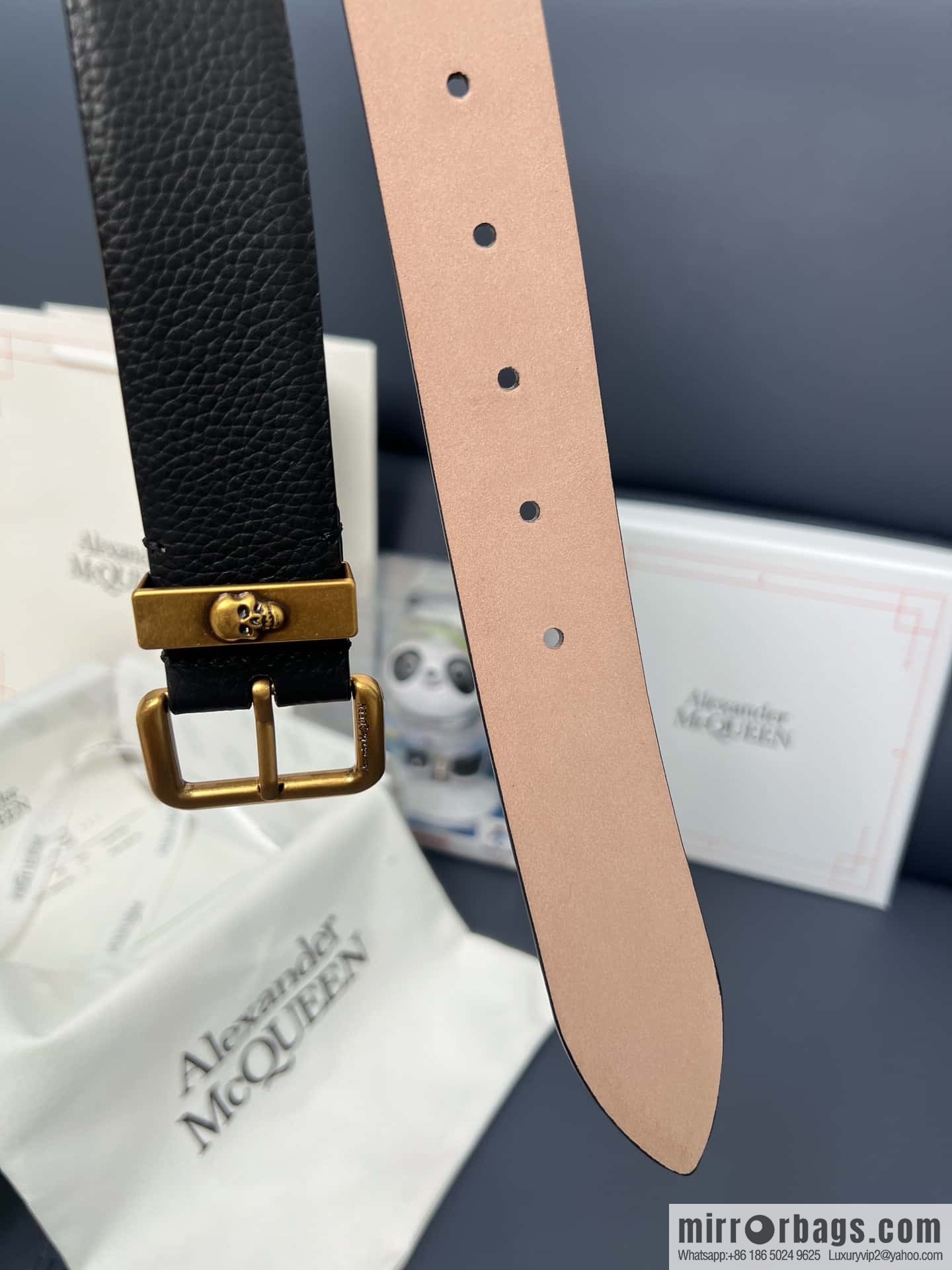 Alexander Alexander McQueen, top layer cowhide lychee texture gold-filled belt marked metal buckle men's belt