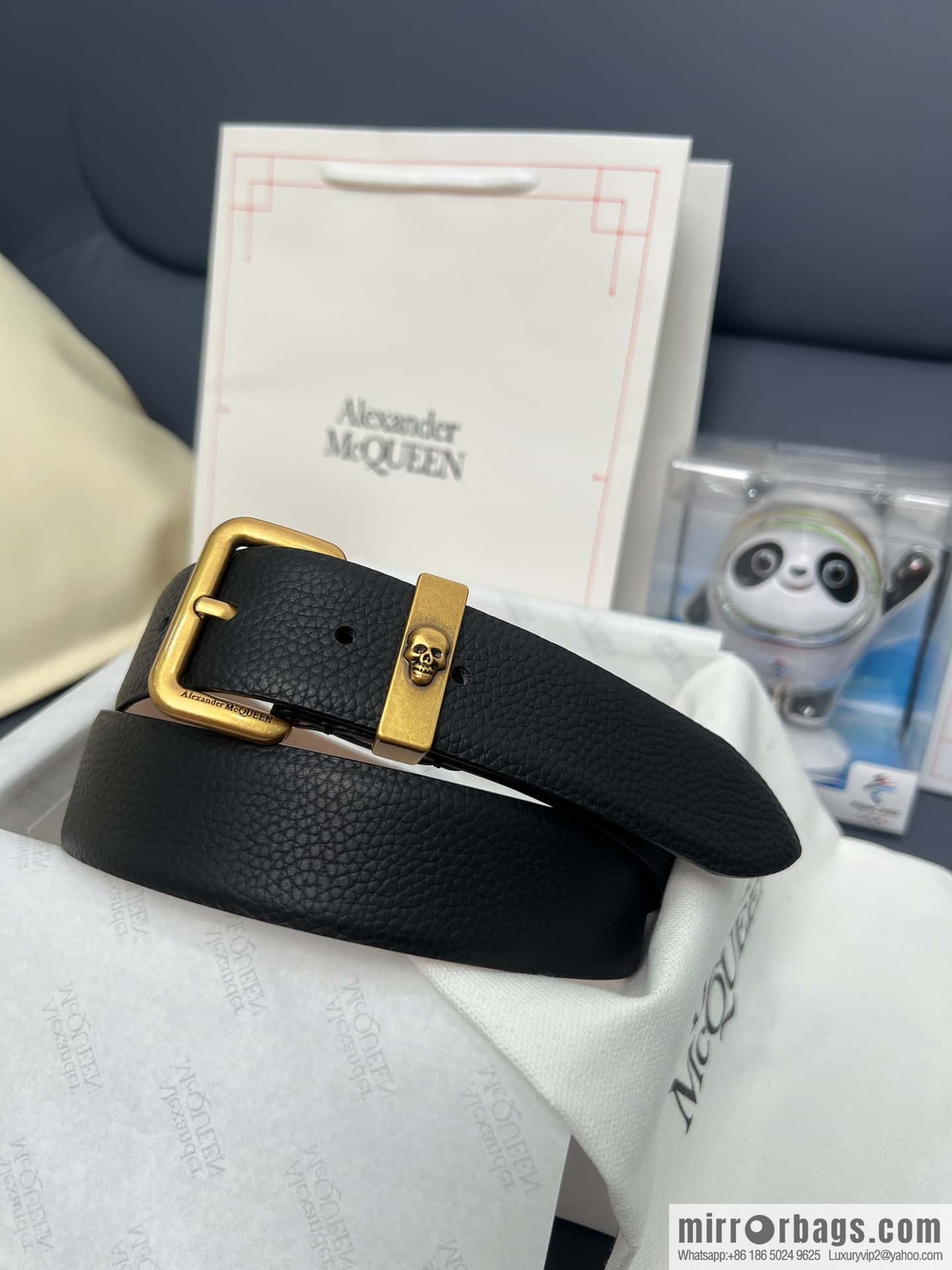 Alexander Alexander McQueen, top layer cowhide lychee texture gold-filled belt marked metal buckle men's belt