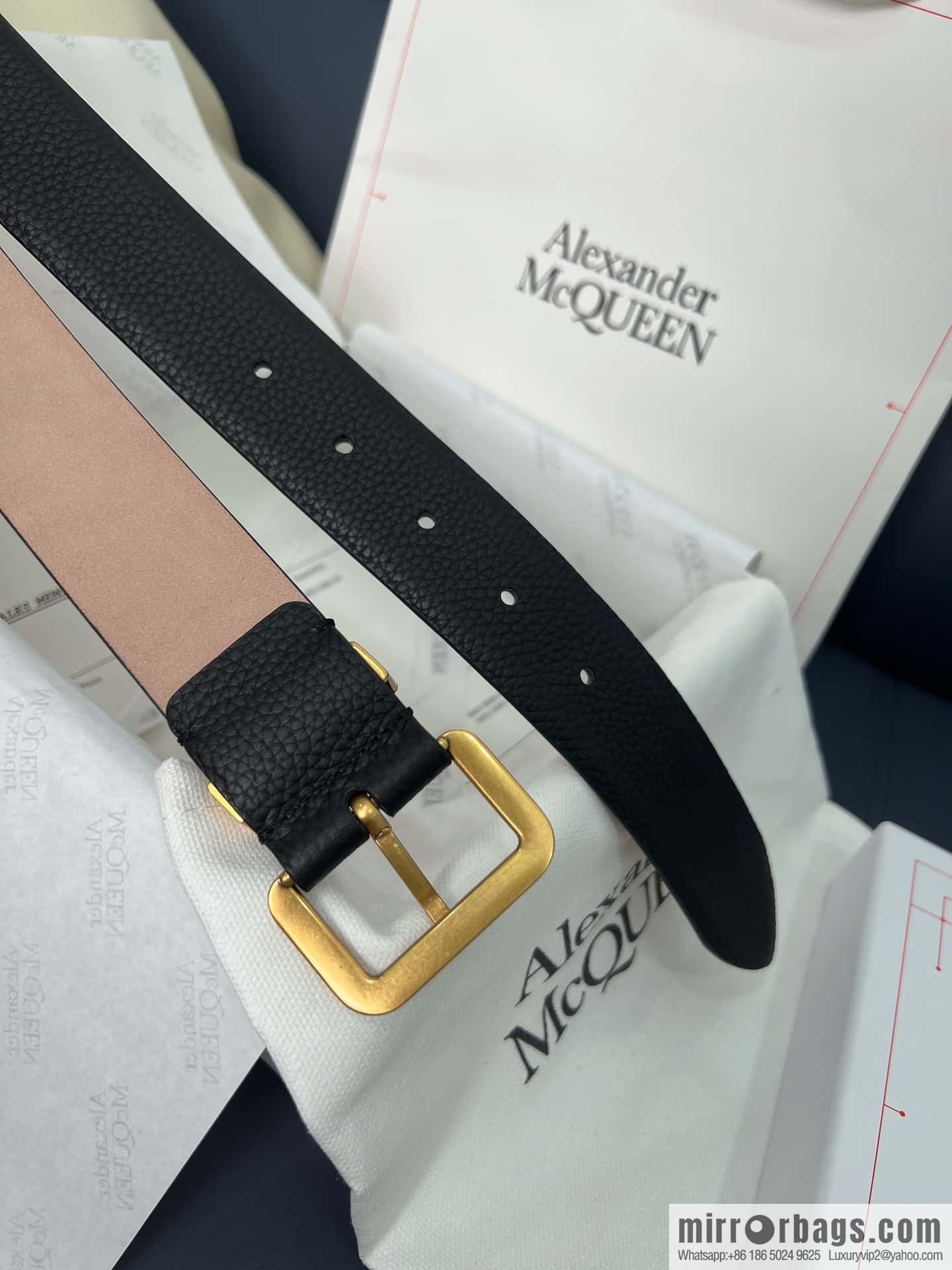 Alexander Alexander McQueen, top layer cowhide lychee texture gold-filled belt marked metal buckle men's belt