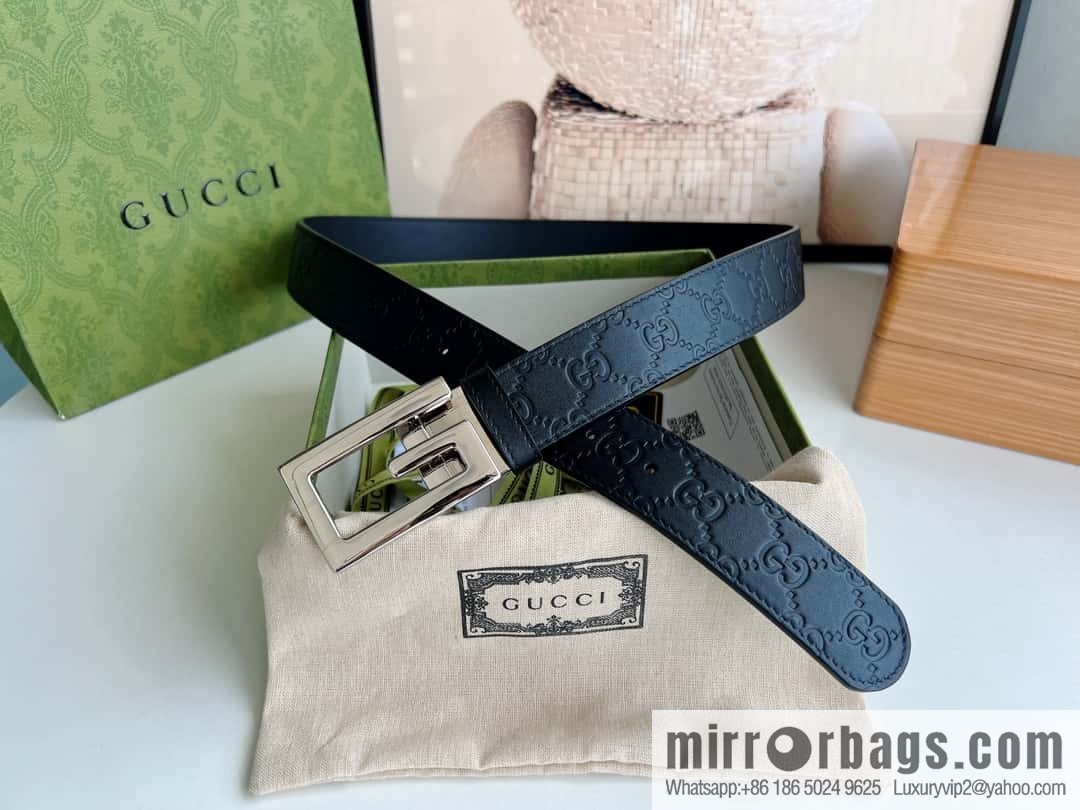 Gucci Gucci G-shaped metal rotating clip buckle, with the first layer of cowhide embossed texture belt 3.5mm