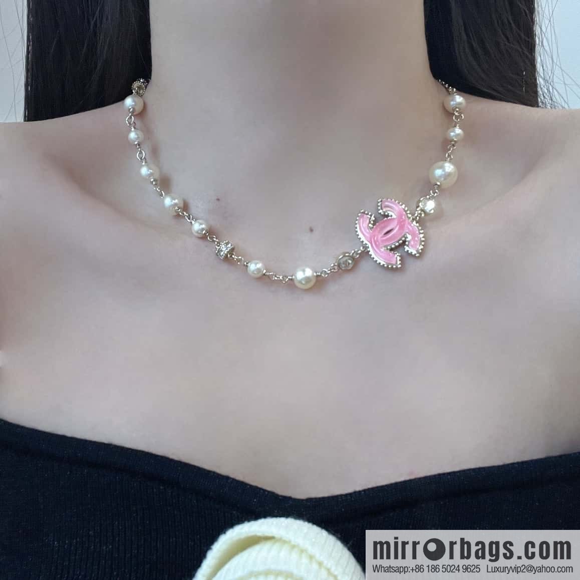❗️New ❗️ Chanel necklace ☀️ new ☑️ Chanel pearl pink double c necklace ☀️