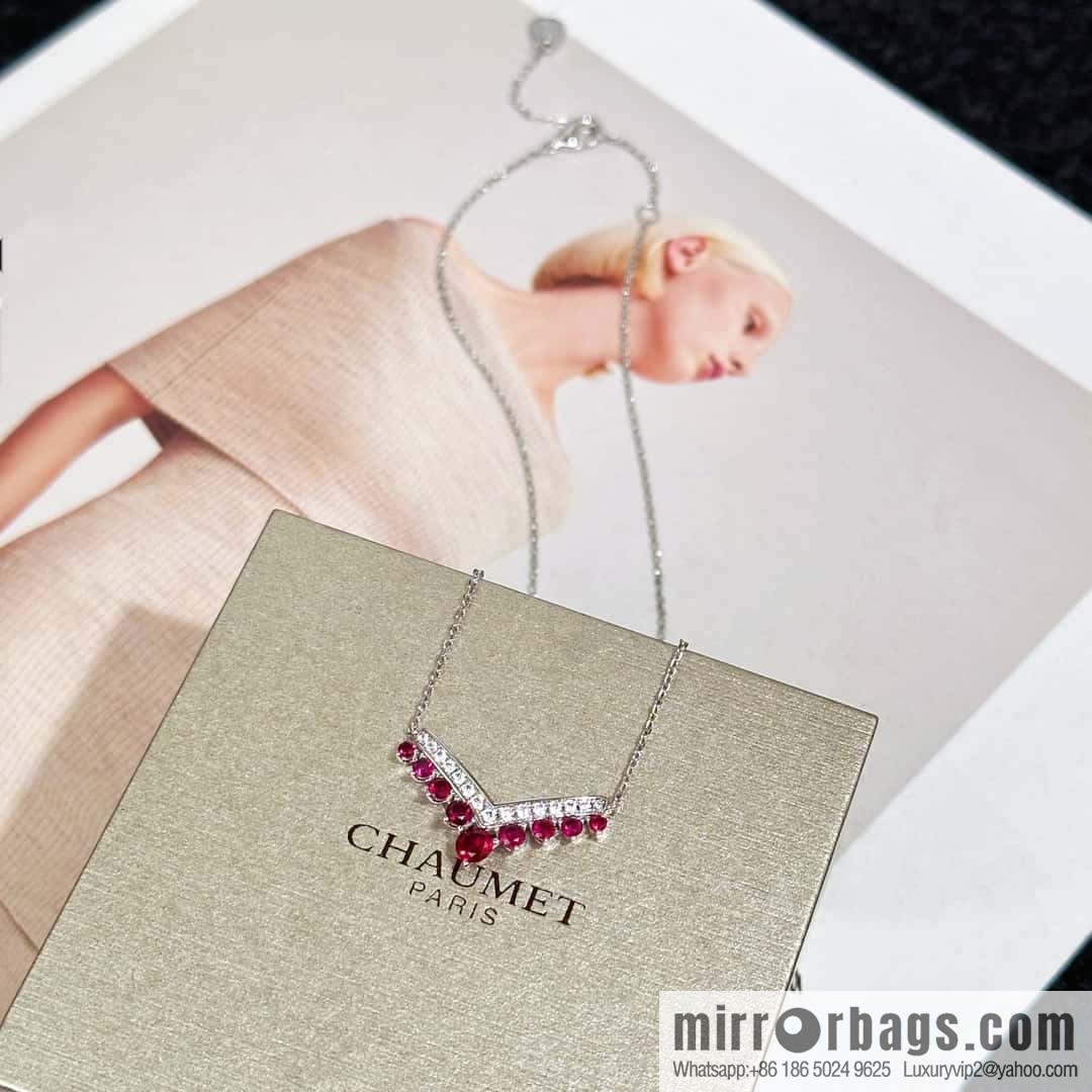 ❗️New ❗️ ☀️ CHAUMET JOS ÉPHINE AIGRETTE Queen Josephine series egret red diamond V-shaped necklace