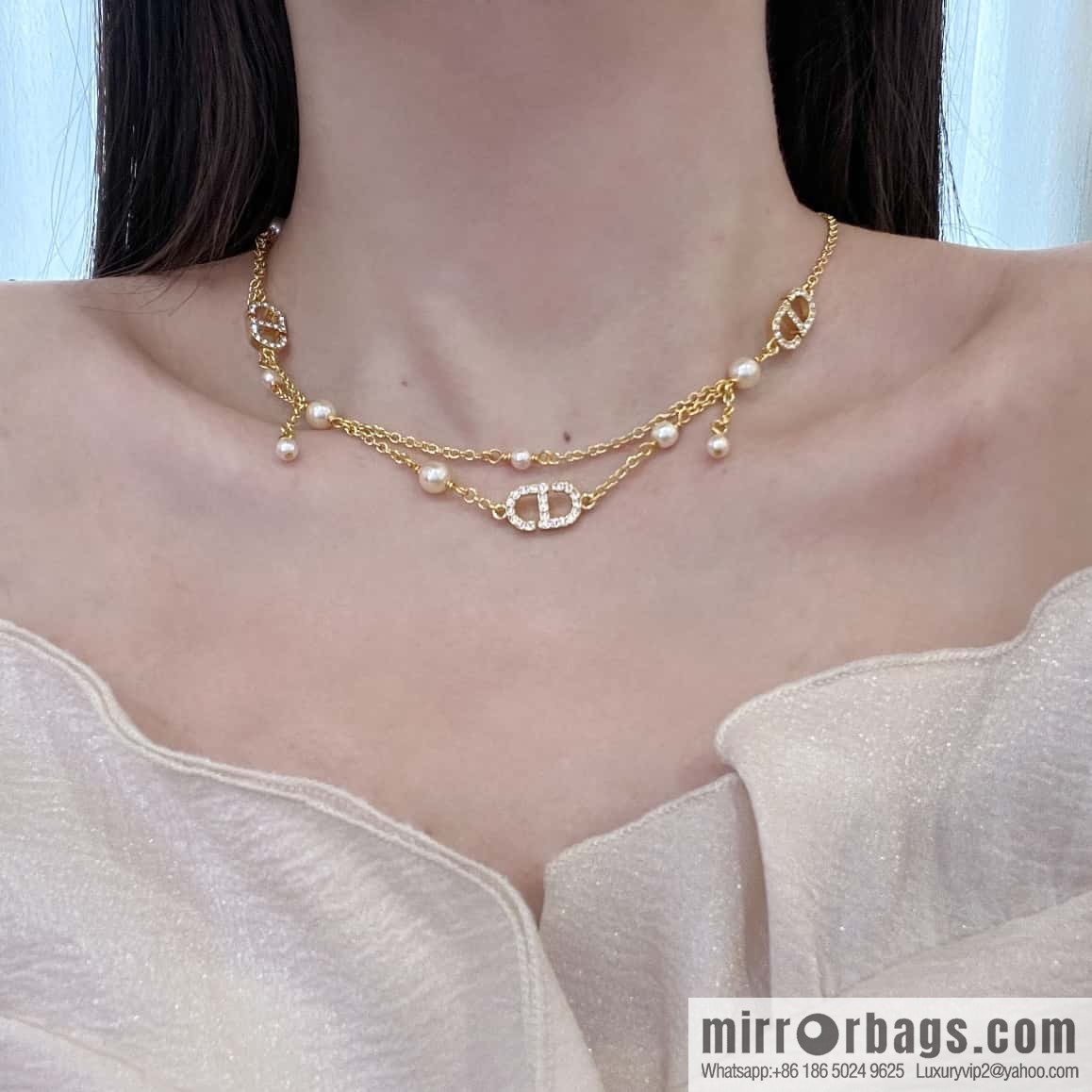 New ☑️ DIOR Dior Pearl CD Bracelet Necklace