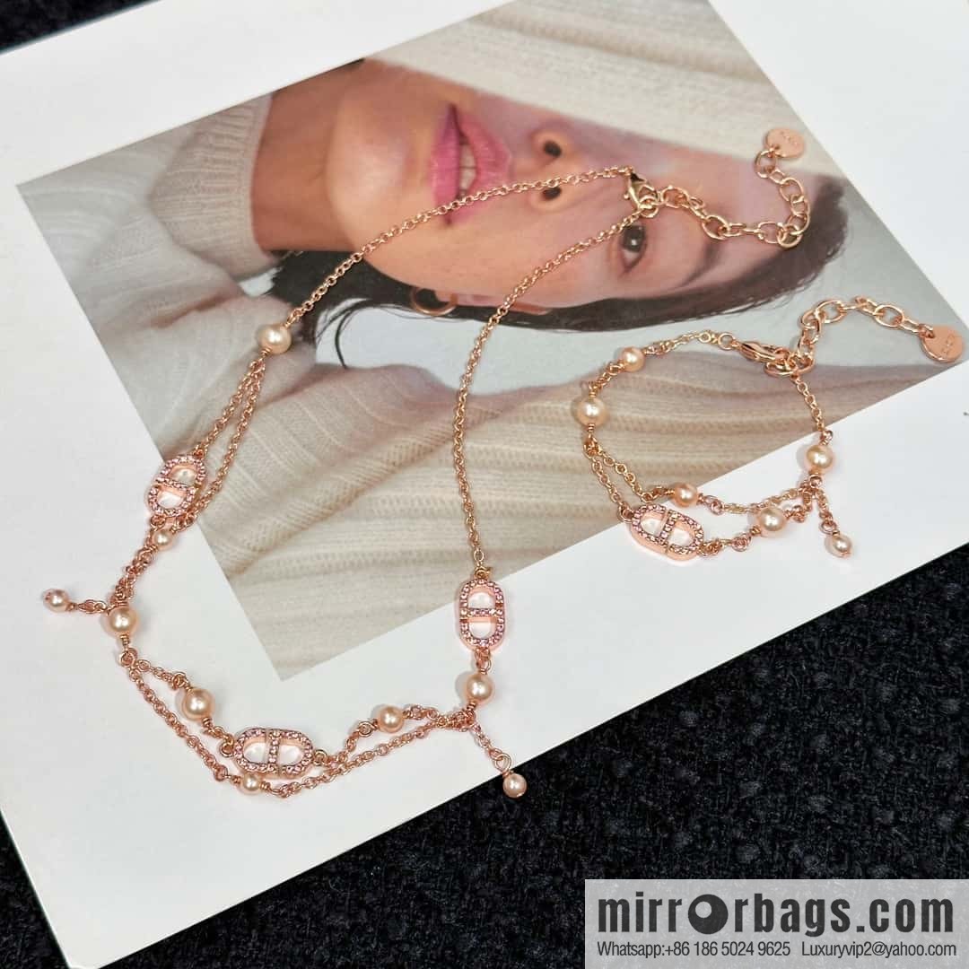 New ☑️ DIOR Dior Pearl CD Bracelet Necklace
