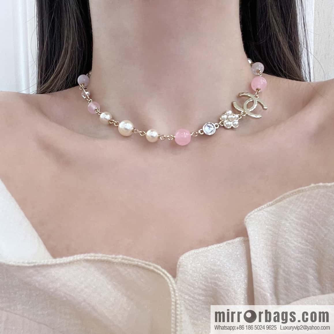 ❗️New ❗️ Chanel necklace ☀️ new ☑️ Chanel pink pearl double c necklace ☀️