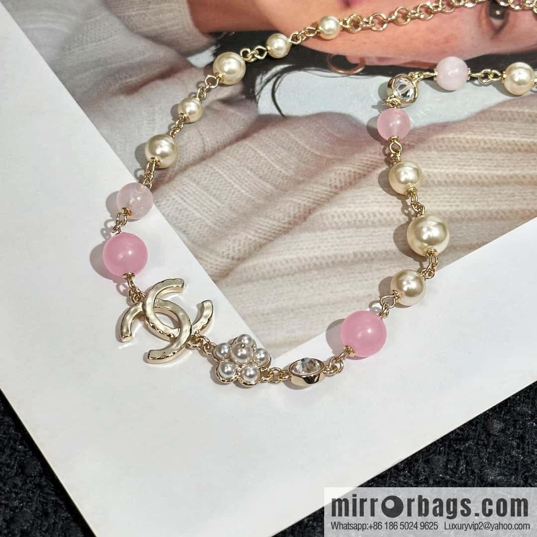 ❗️New ❗️ Chanel necklace ☀️ new ☑️ Chanel pink pearl double c necklace ☀️