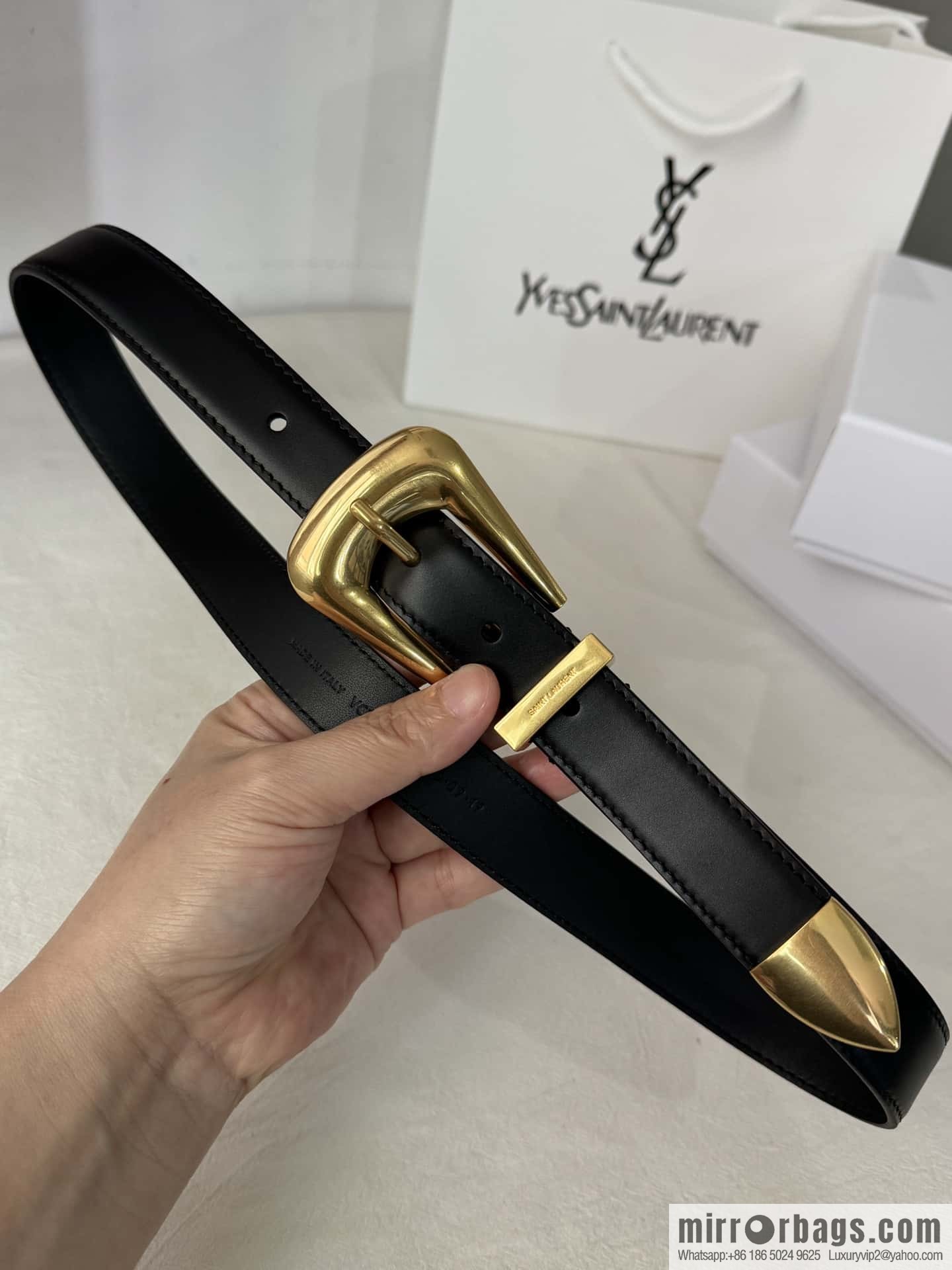 YSL's latest pin buckle triangular tail belt 2.5CM