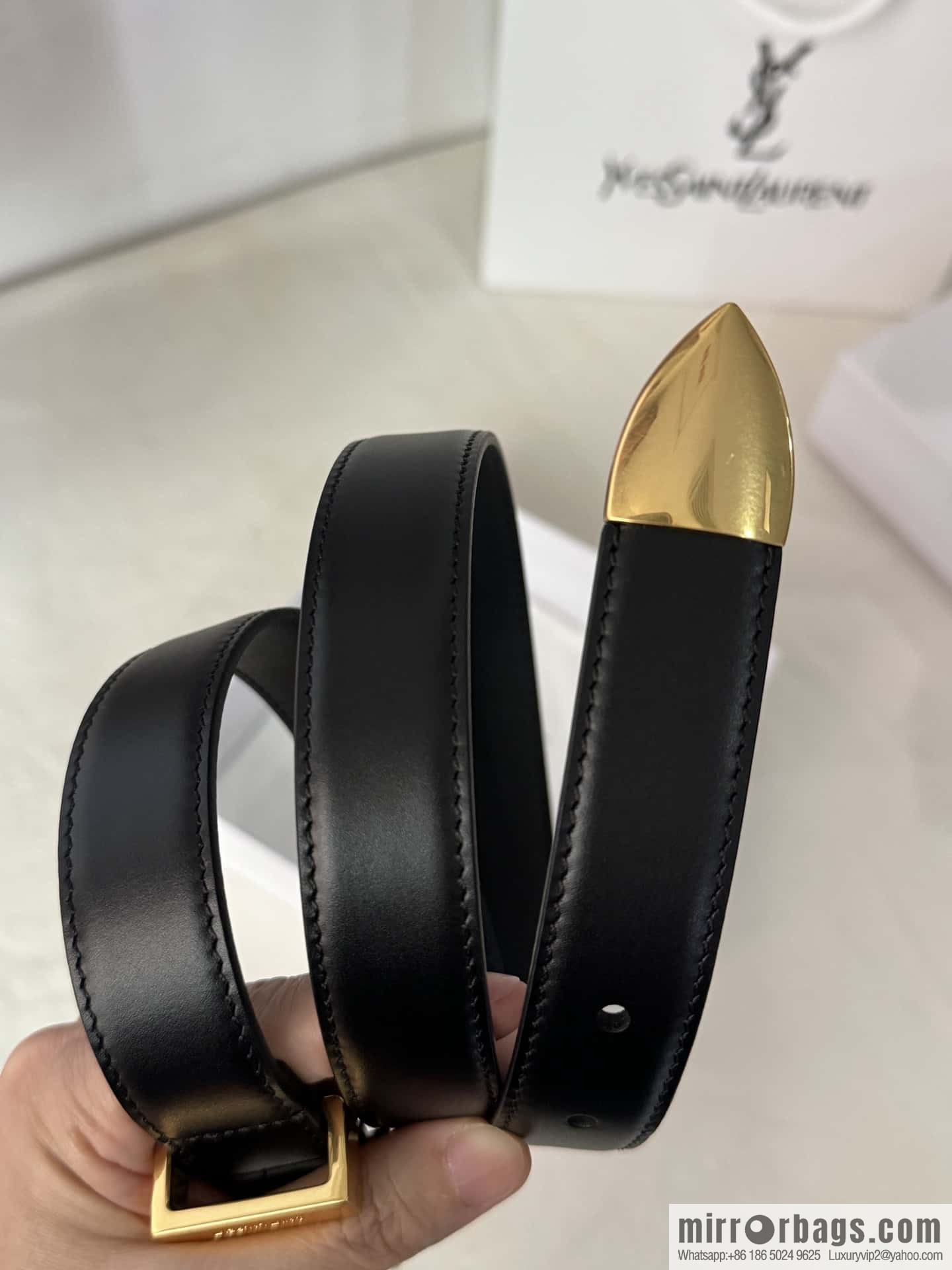 YSL's latest pin buckle triangular tail belt 2.5CM