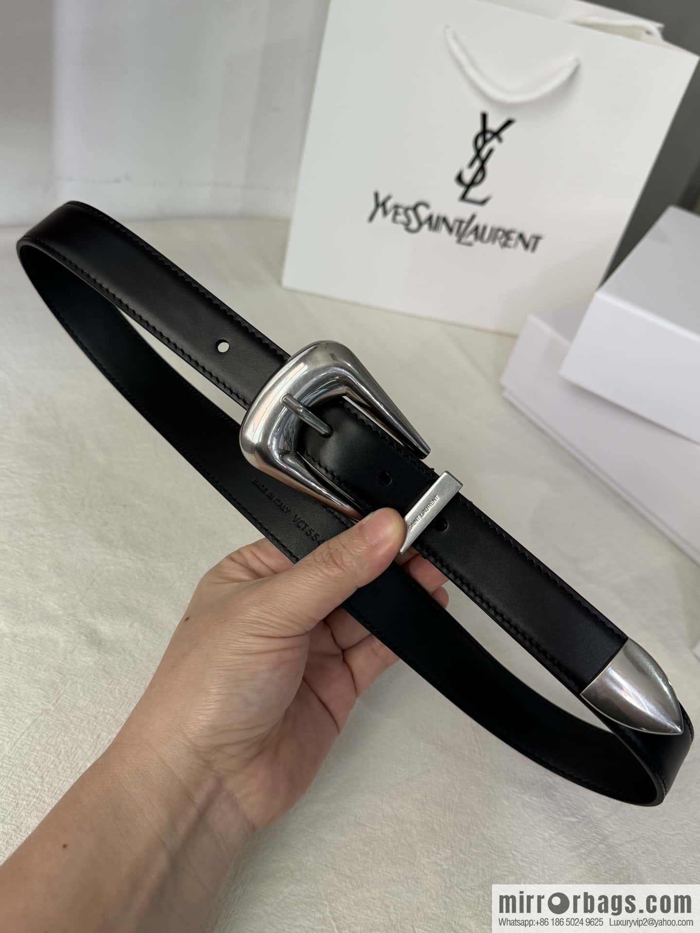 YSL's latest pin buckle triangular tail belt 2.5CM