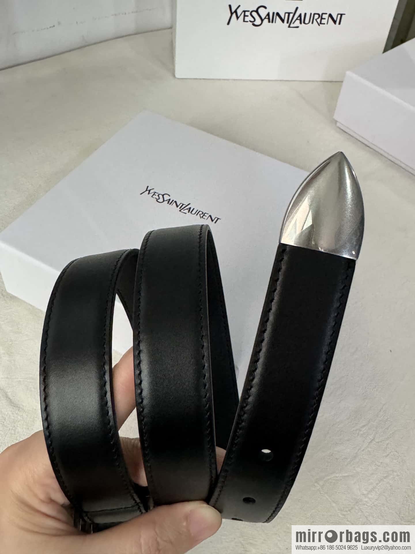 YSL's latest pin buckle triangular tail belt 2.5CM