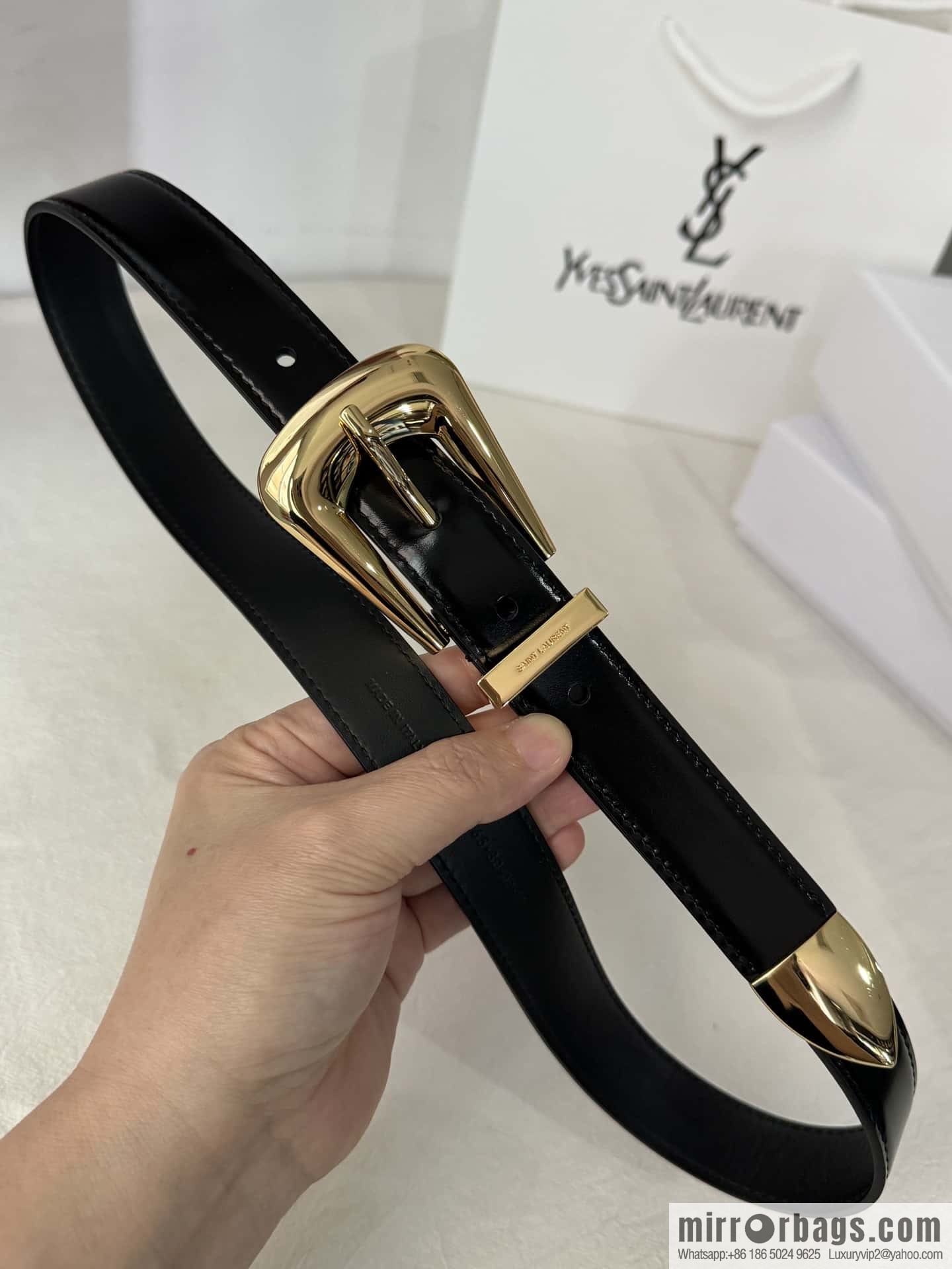 YSL's latest pin buckle triangular tail belt 2.5CM