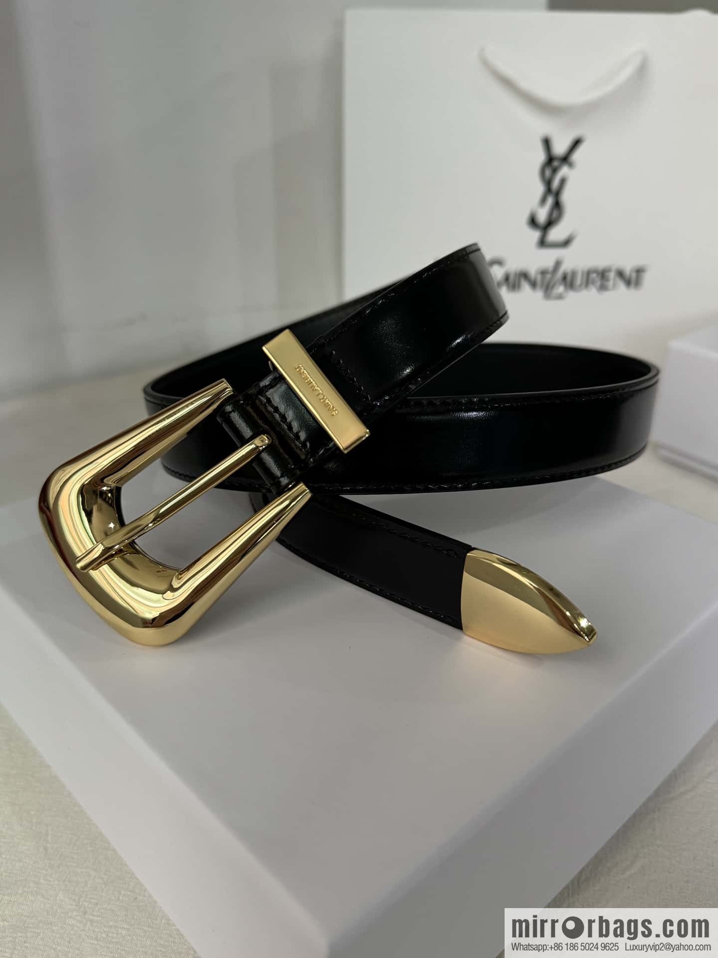 YSL's latest pin buckle triangular tail belt 2.5CM
